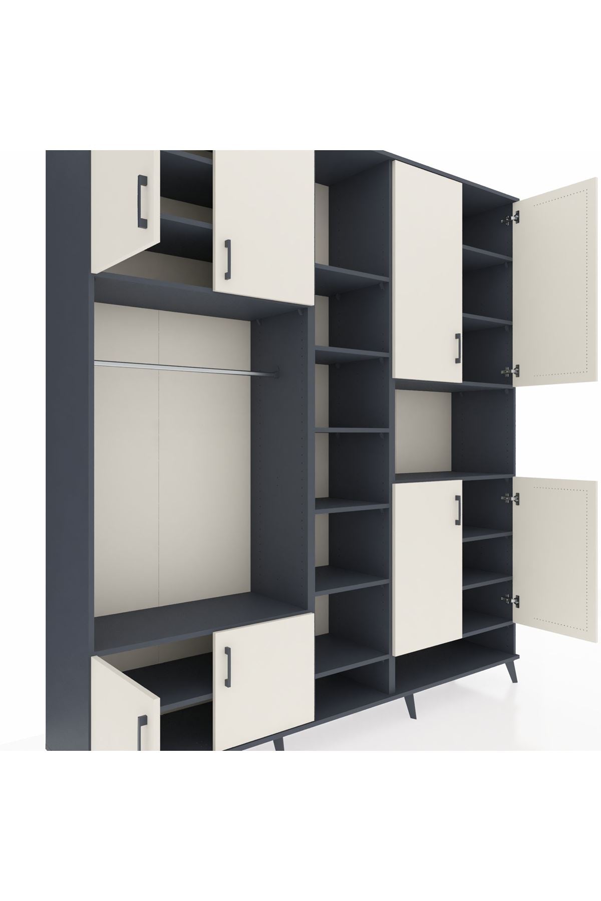 Hyperion Dolap 18 Raflı 8 Kapaklı Tek Askılı 220x44x243 Antrasit-Aytaşı/Antrasit