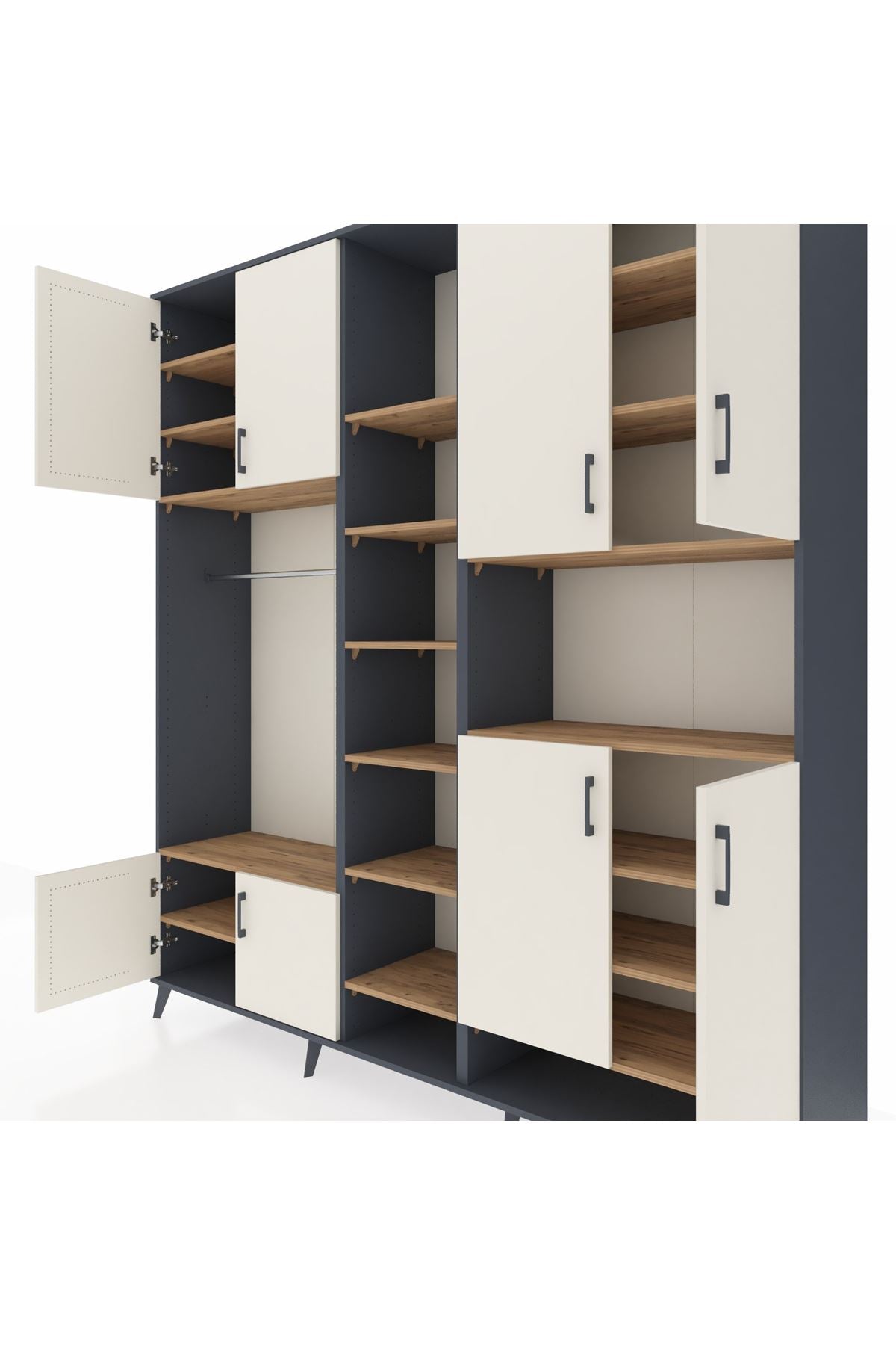 Hyperion Dolap 18 Raflı 8 Kapaklı Tek Askılı 220x44x243 Antrasit-Aytaşı/Çam