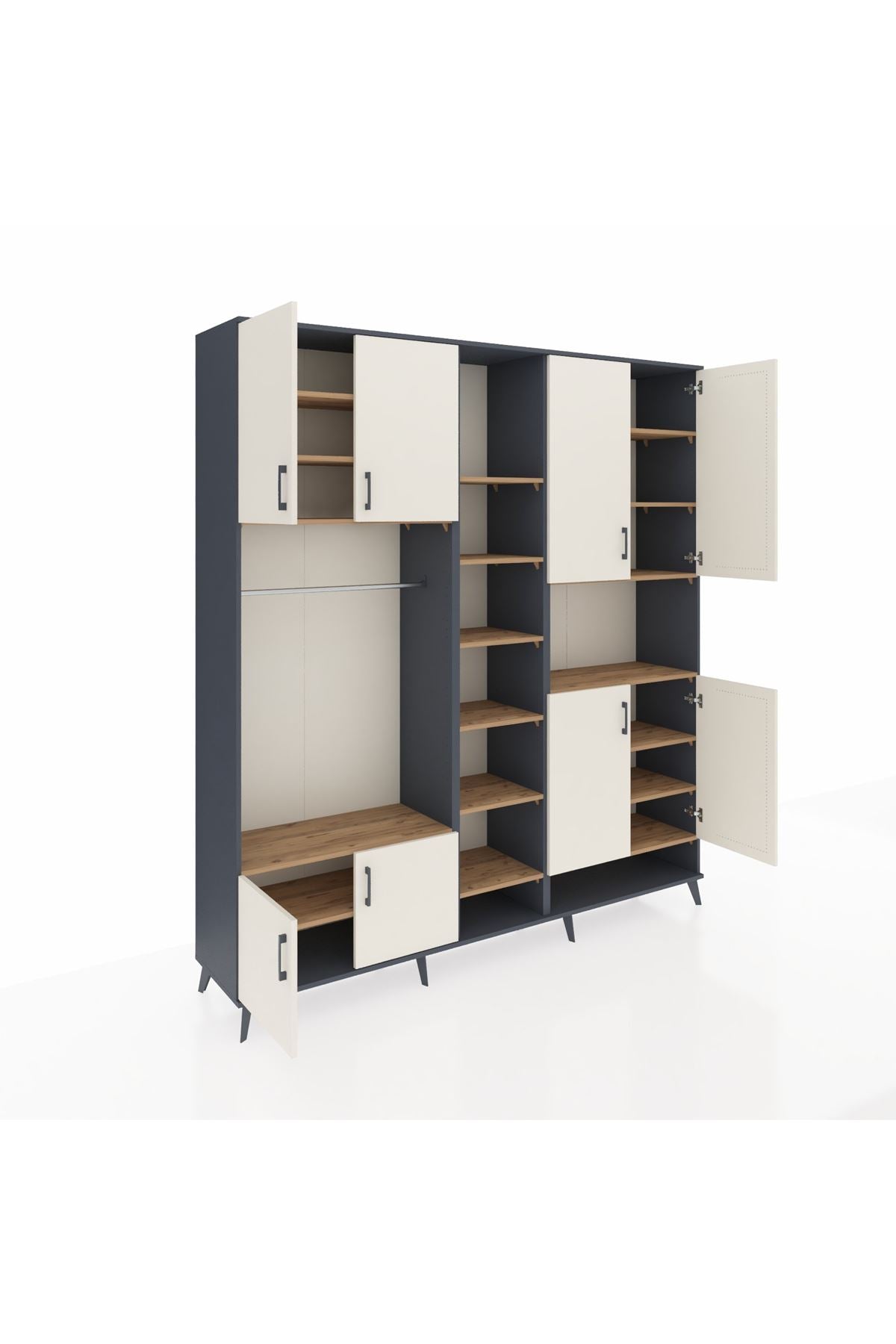 Hyperion Dolap 18 Raflı 8 Kapaklı Tek Askılı 220x44x243 Antrasit-Aytaşı/Çam