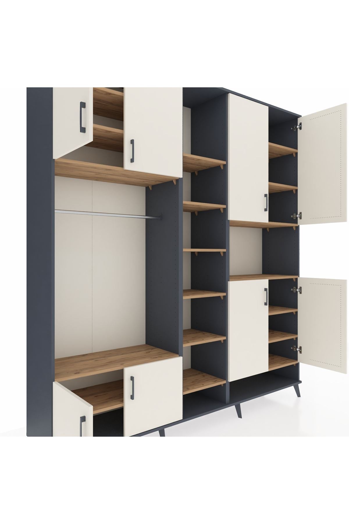 Hyperion Dolap 18 Raflı 8 Kapaklı Tek Askılı 220x44x243 Antrasit-Aytaşı/Çam