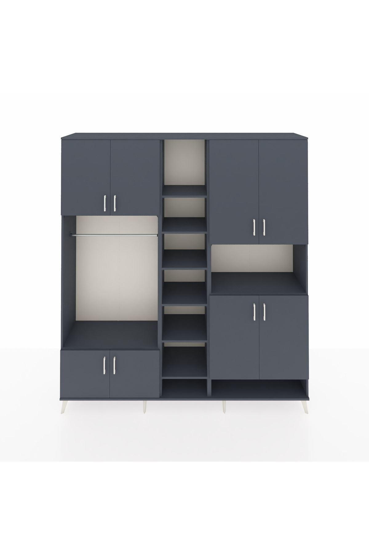 Hyperion Dolap 18 Raflı 8 Kapaklı Tek Askılı 220x44x243 Antrasit-Antrasit/Antrasit