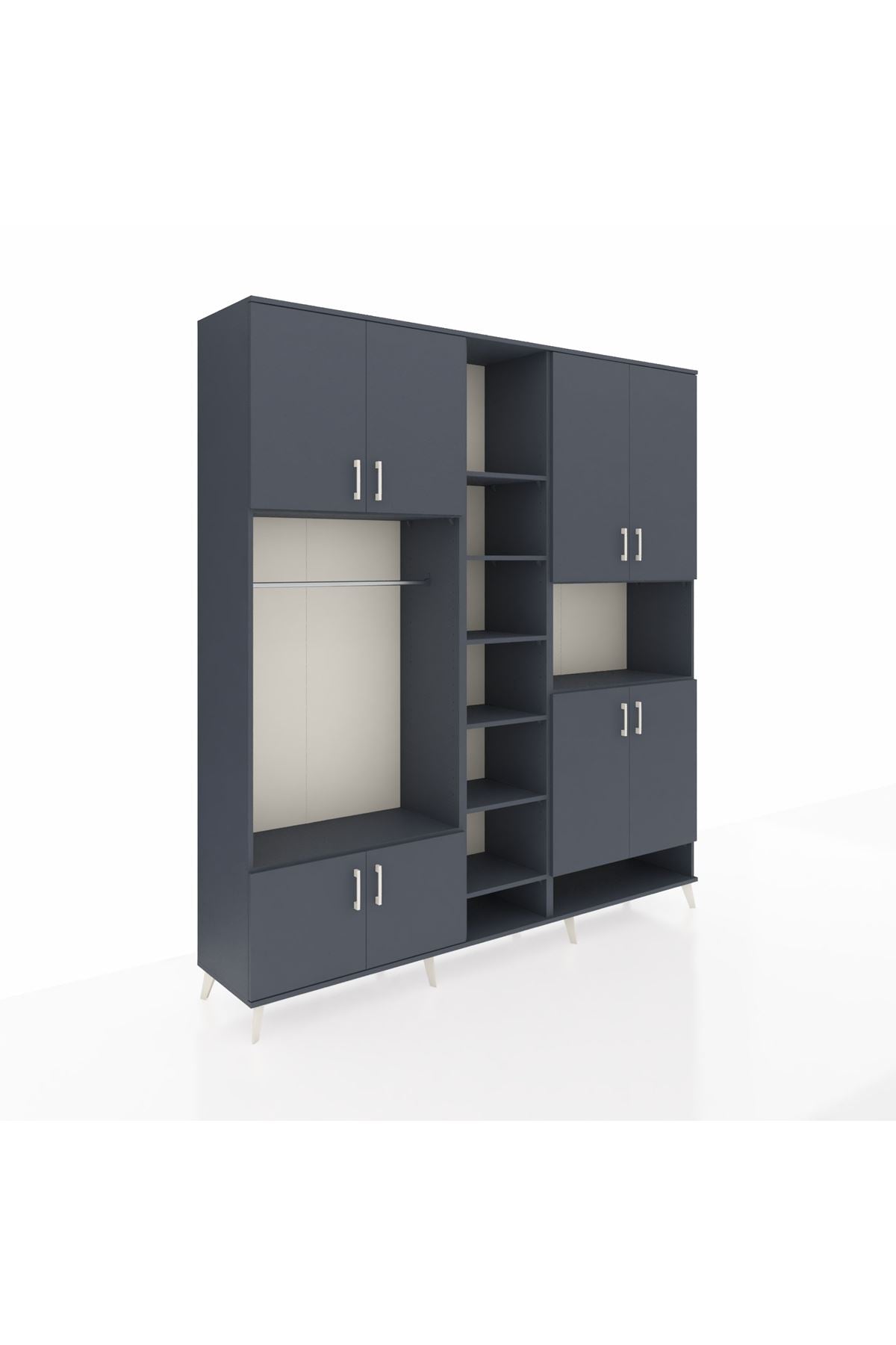 Hyperion Dolap 18 Raflı 8 Kapaklı Tek Askılı 220x44x243 Antrasit-Antrasit/Antrasit