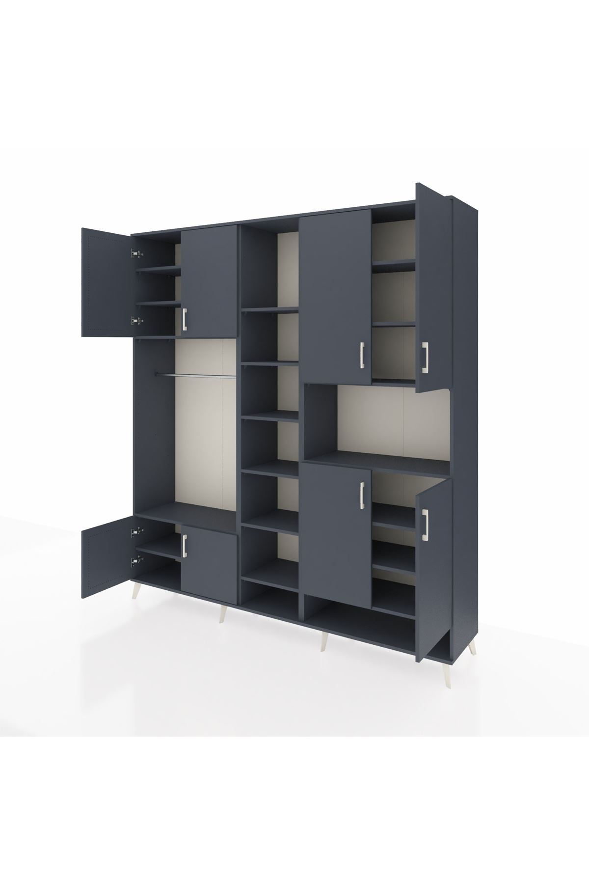 Hyperion Dolap 18 Raflı 8 Kapaklı Tek Askılı 220x44x243 Antrasit-Antrasit/Antrasit