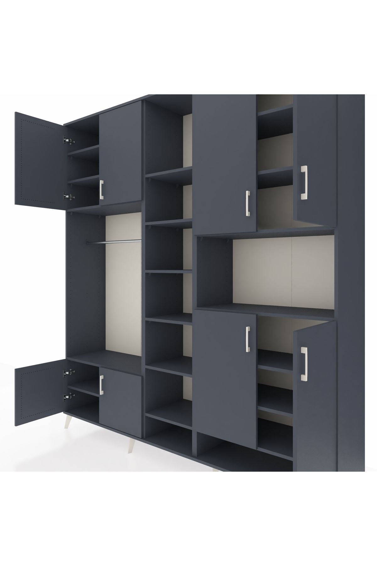 Hyperion Dolap 18 Raflı 8 Kapaklı Tek Askılı 220x44x243 Antrasit-Antrasit/Antrasit