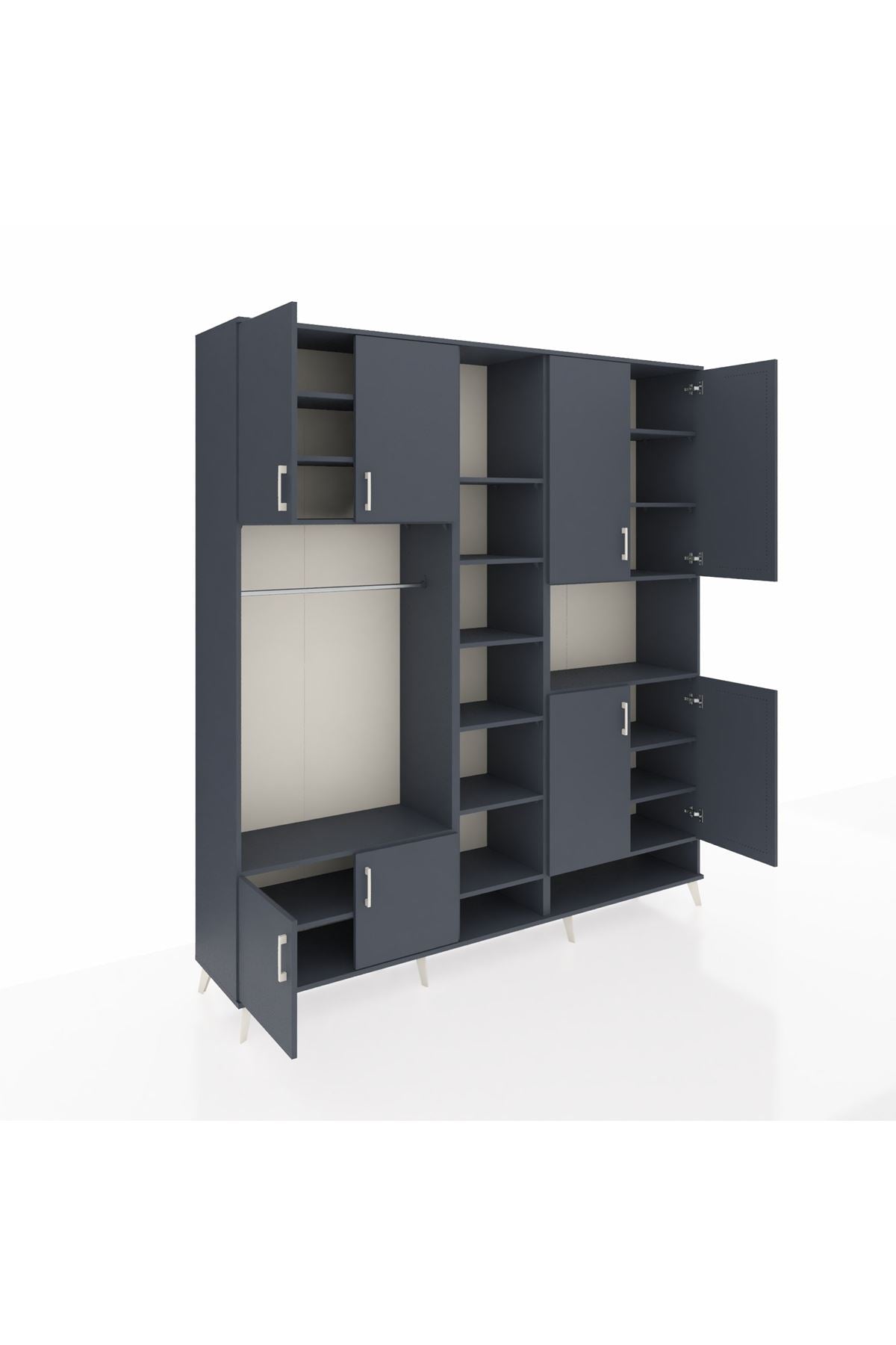 Hyperion Dolap 18 Raflı 8 Kapaklı Tek Askılı 220x44x243 Antrasit-Antrasit/Antrasit