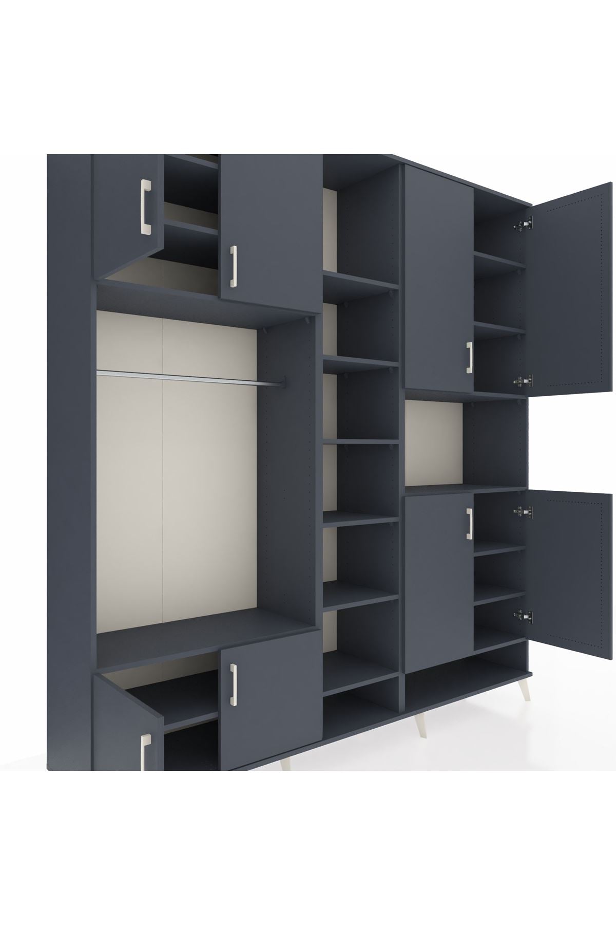 Hyperion Dolap 18 Raflı 8 Kapaklı Tek Askılı 220x44x243 Antrasit-Antrasit/Antrasit