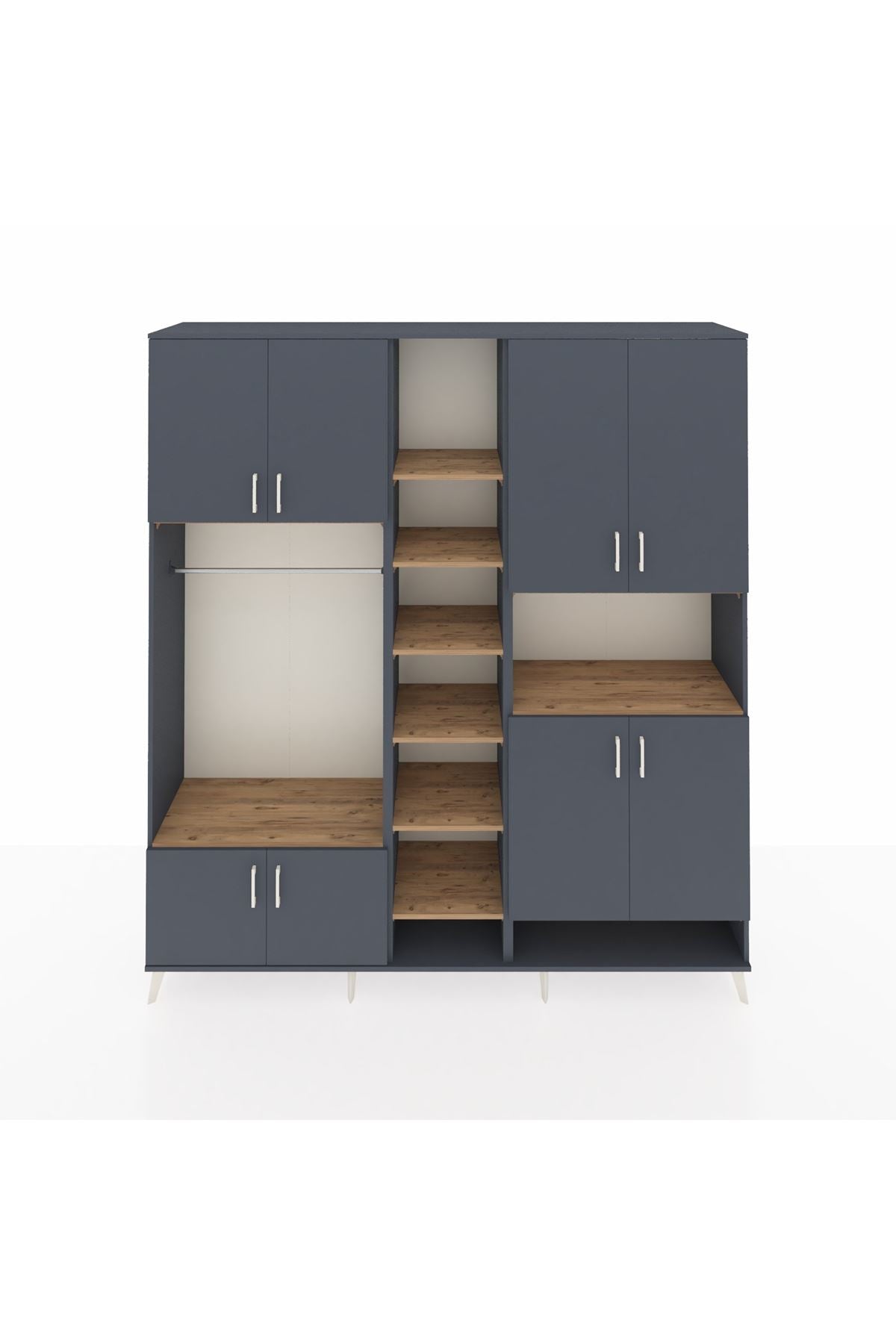 Hyperion Dolap 18 Raflı 8 Kapaklı Tek Askılı 220x44x243 Antrasit-Antrasit/Çam