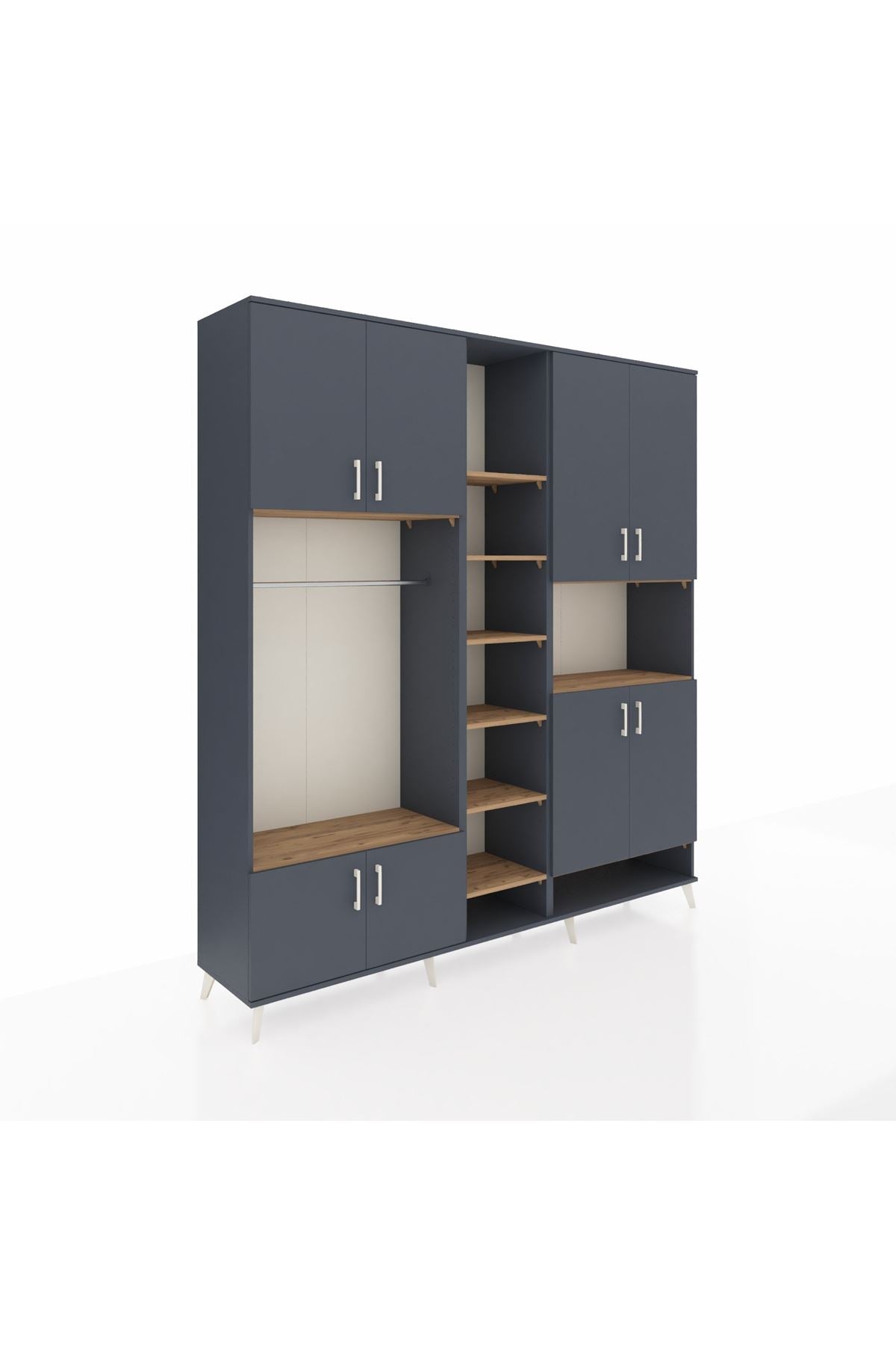 Hyperion Dolap 18 Raflı 8 Kapaklı Tek Askılı 220x44x243 Antrasit-Antrasit/Çam