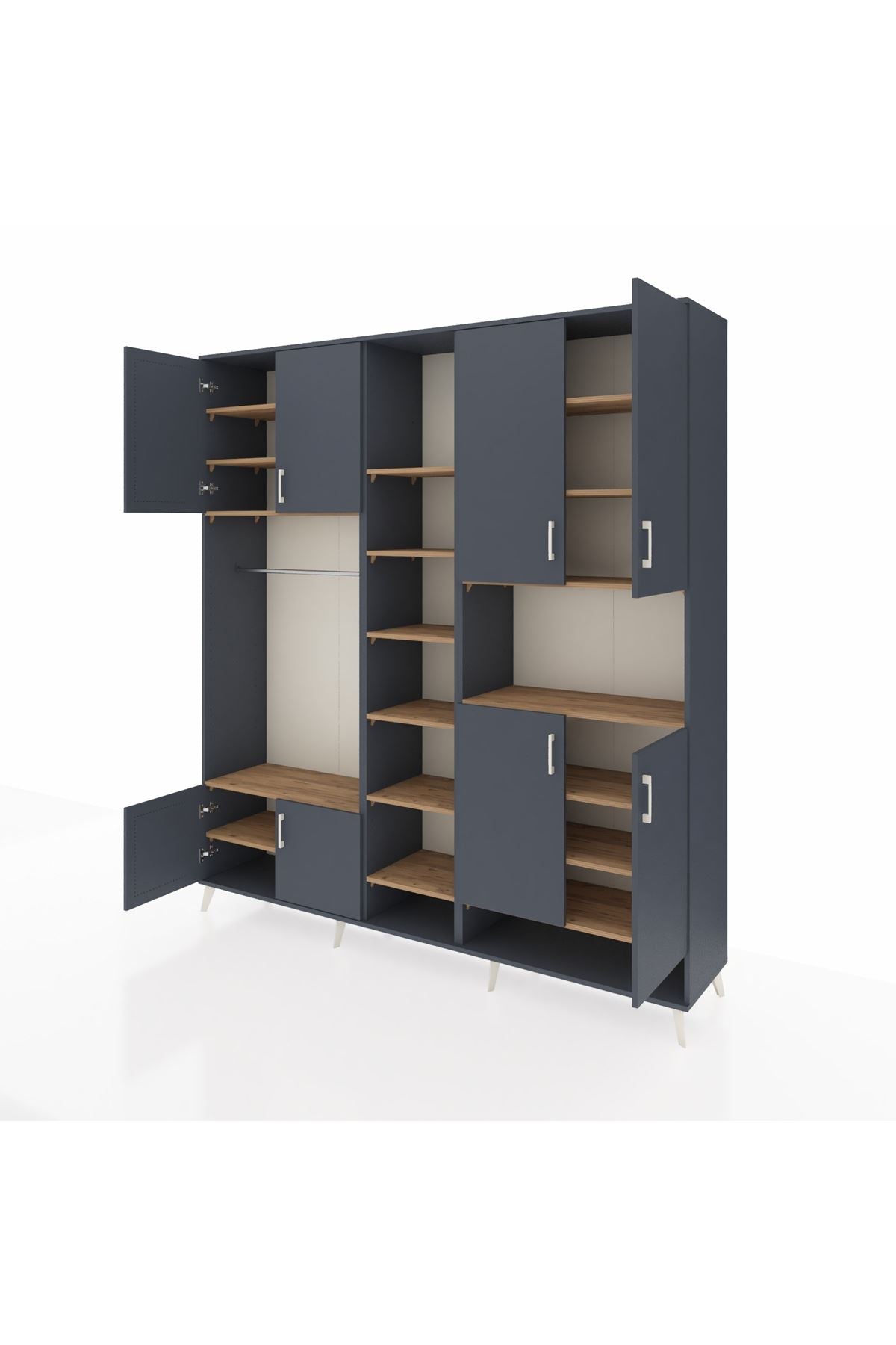 Hyperion Dolap 18 Raflı 8 Kapaklı Tek Askılı 220x44x243 Antrasit-Antrasit/Çam