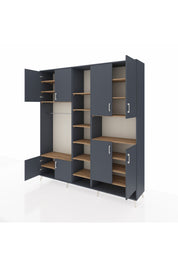 Hyperion Dolap 18 Raflı 8 Kapaklı Tek Askılı 220x44x243 Antrasit-Antrasit/Çam