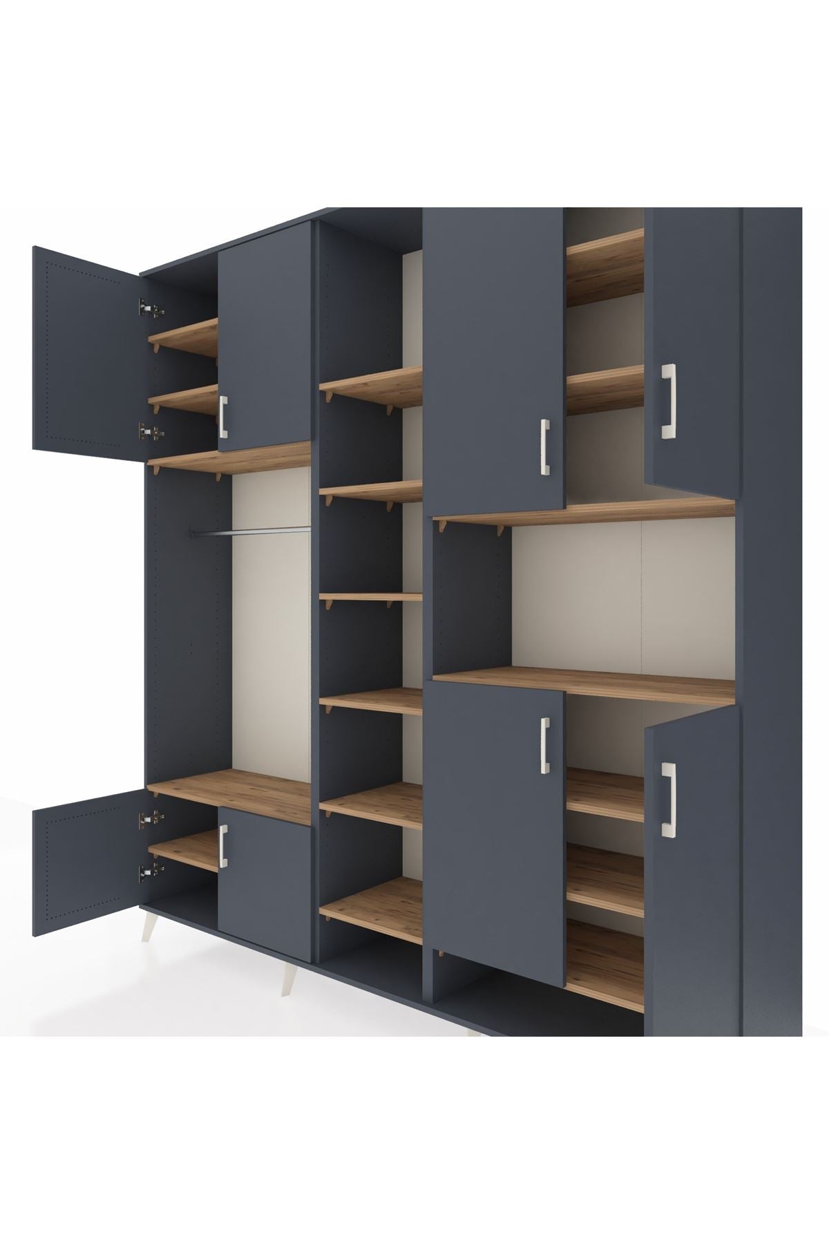 Hyperion Dolap 18 Raflı 8 Kapaklı Tek Askılı 220x44x243 Antrasit-Antrasit/Çam