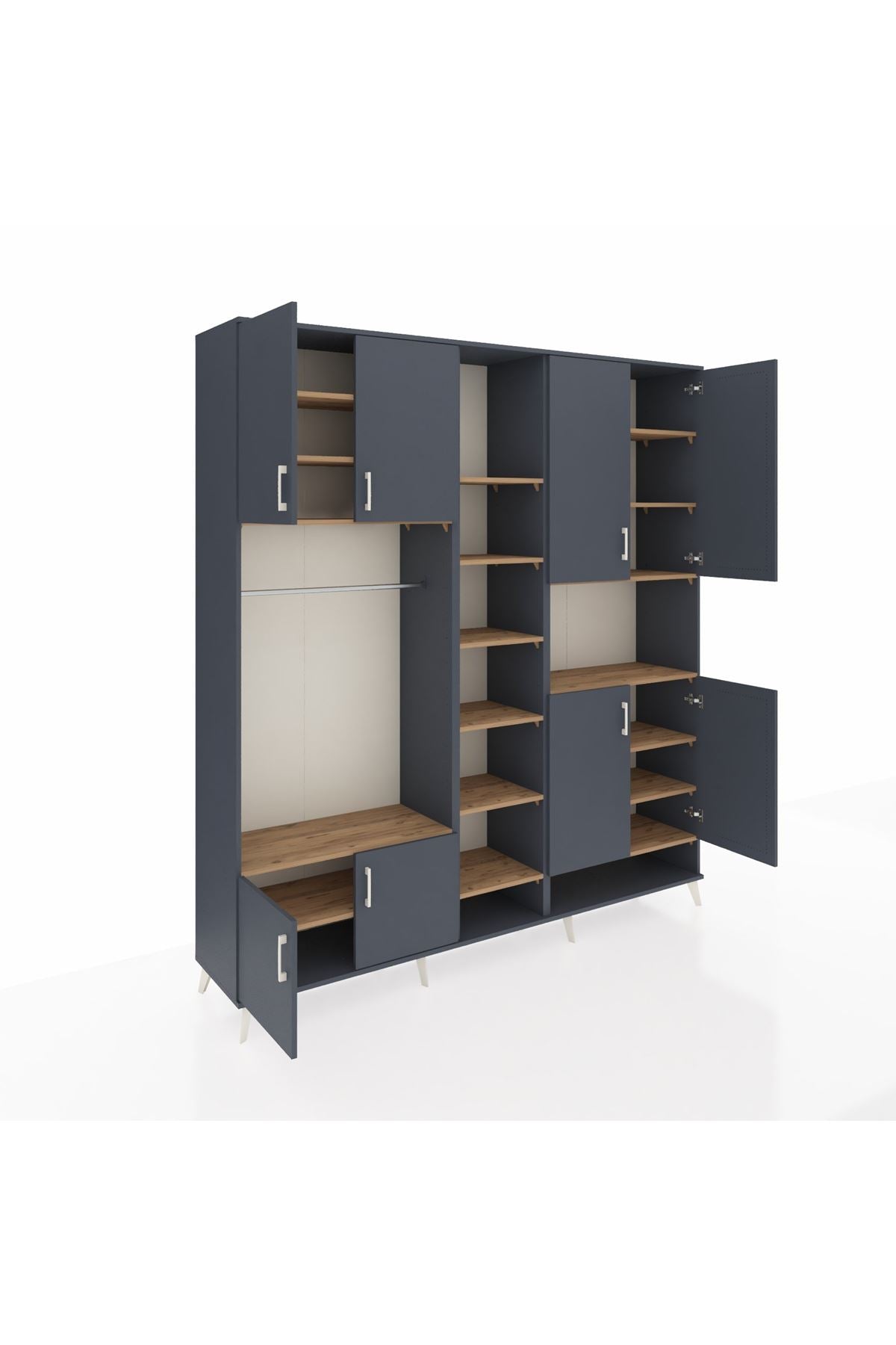 Hyperion Dolap 18 Raflı 8 Kapaklı Tek Askılı 220x44x243 Antrasit-Antrasit/Çam