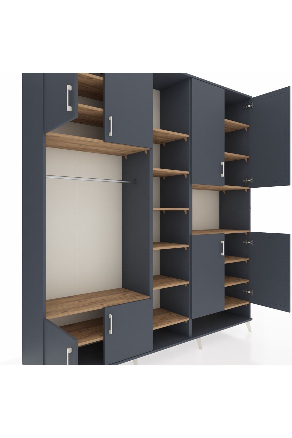 Hyperion Dolap 18 Raflı 8 Kapaklı Tek Askılı 220x44x243 Antrasit-Antrasit/Çam