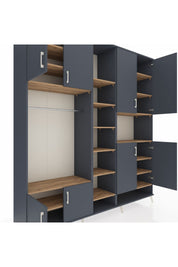 Hyperion Dolap 18 Raflı 8 Kapaklı Tek Askılı 220x44x243 Antrasit-Antrasit/Çam