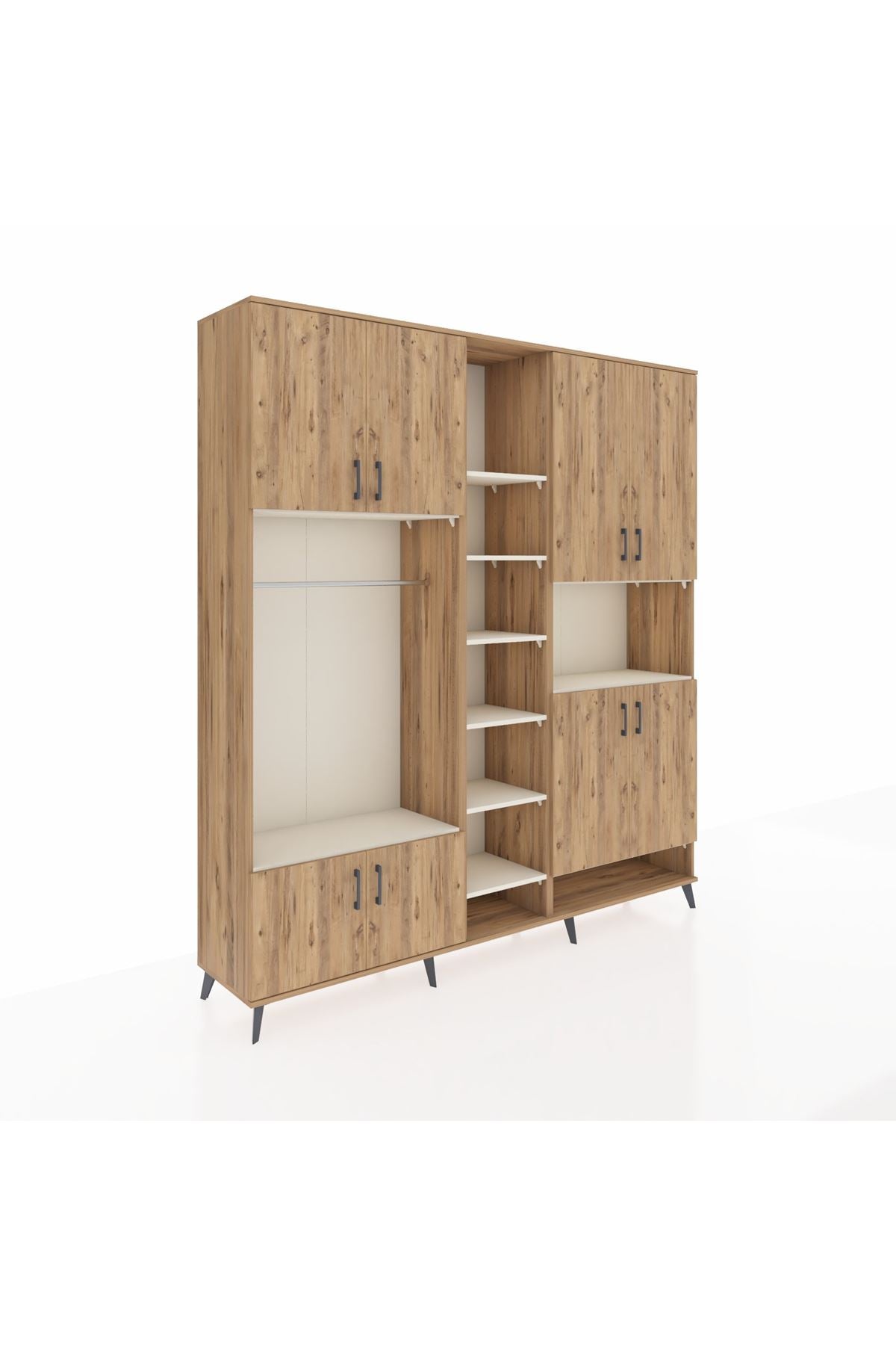 Hyperion Dolap 18 Raflı 8 Kapaklı Tek Askılı 220x44x243 Çam-Çam/Aytaşı