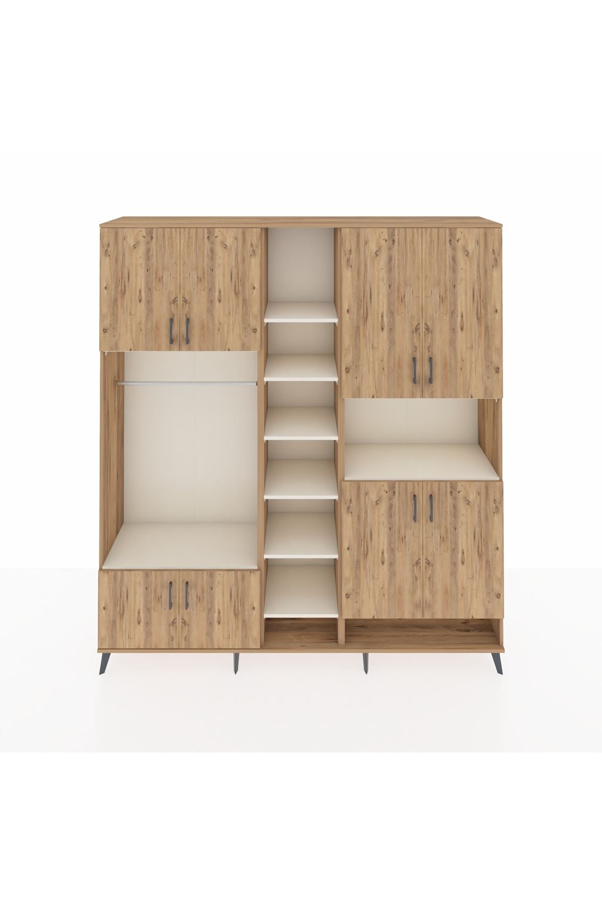 Hyperion Dolap 18 Raflı 8 Kapaklı Tek Askılı 220x44x243 Çam-Çam/Aytaşı