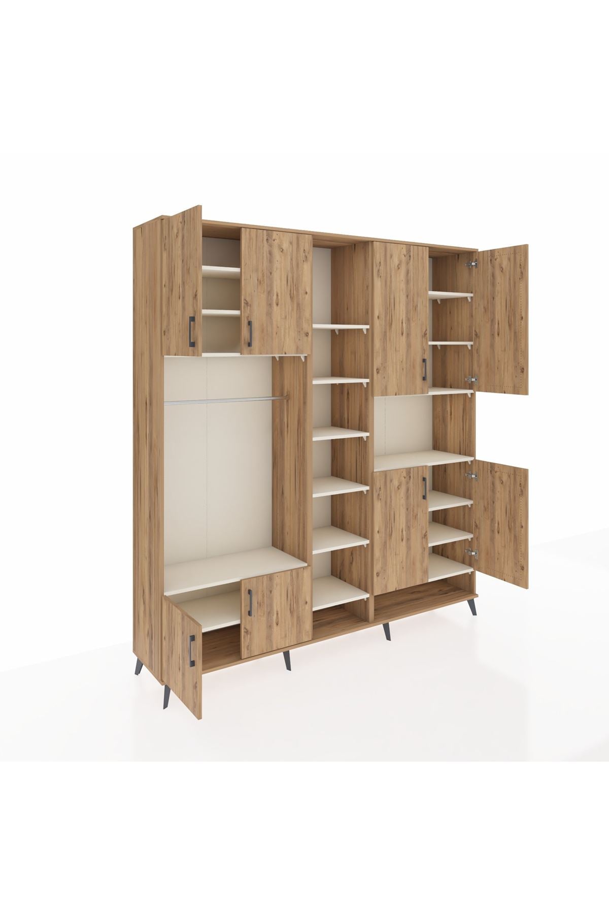 Hyperion Dolap 18 Raflı 8 Kapaklı Tek Askılı 220x44x243 Çam-Çam/Aytaşı