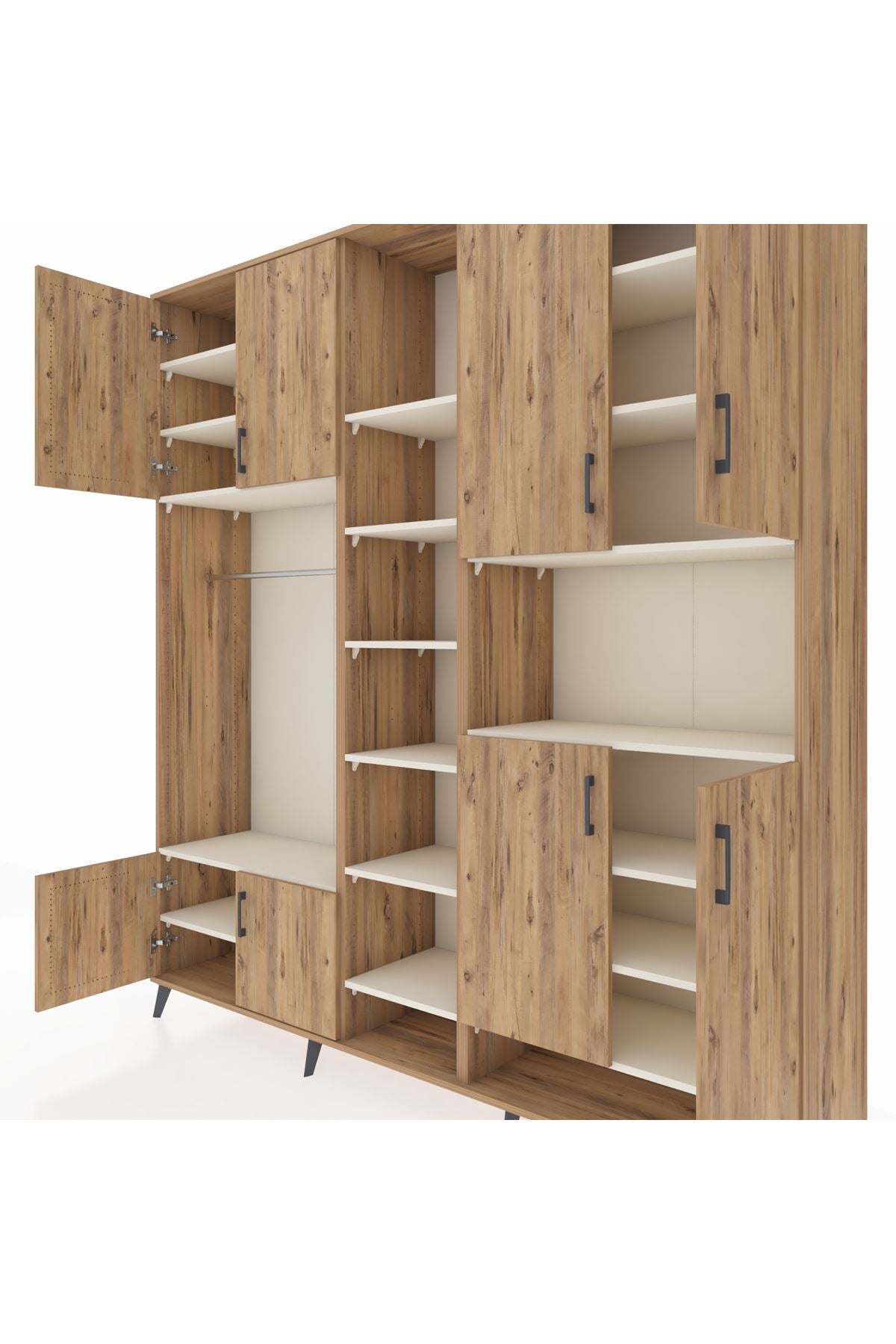 Hyperion Dolap 18 Raflı 8 Kapaklı Tek Askılı 220x44x243 Çam-Çam/Aytaşı