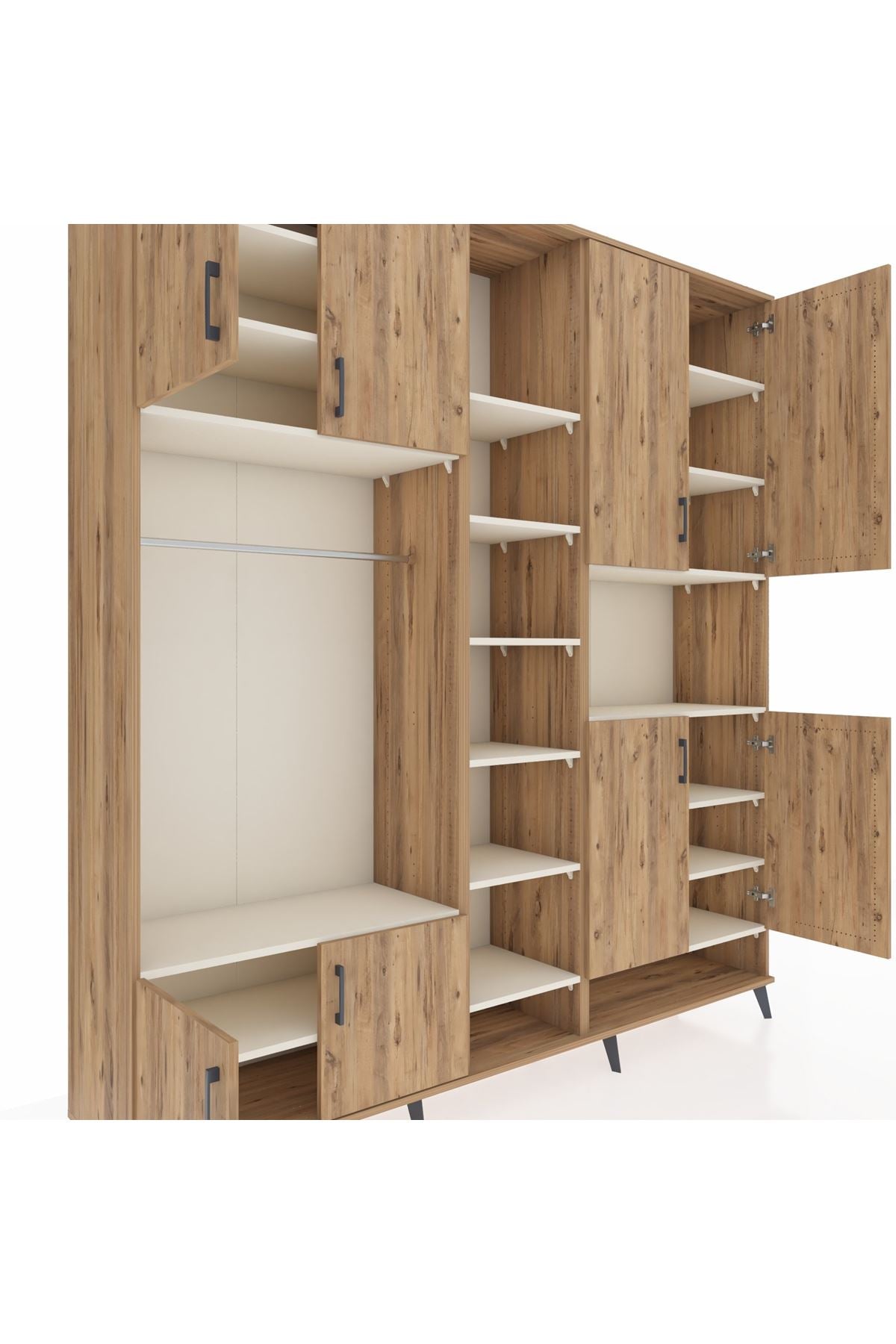 Hyperion Dolap 18 Raflı 8 Kapaklı Tek Askılı 220x44x243 Çam-Çam/Aytaşı