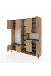 Hyperion Dolap 18 Raflı 8 Kapaklı Tek Askılı 220x44x243 Çam-Çam/Antrasit