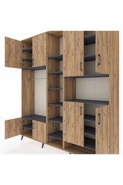 Hyperion Dolap 18 Raflı 8 Kapaklı Tek Askılı 220x44x243 Çam-Çam/Antrasit