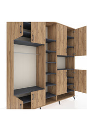 Hyperion Dolap 18 Raflı 8 Kapaklı Tek Askılı 220x44x243 Çam-Çam/Antrasit