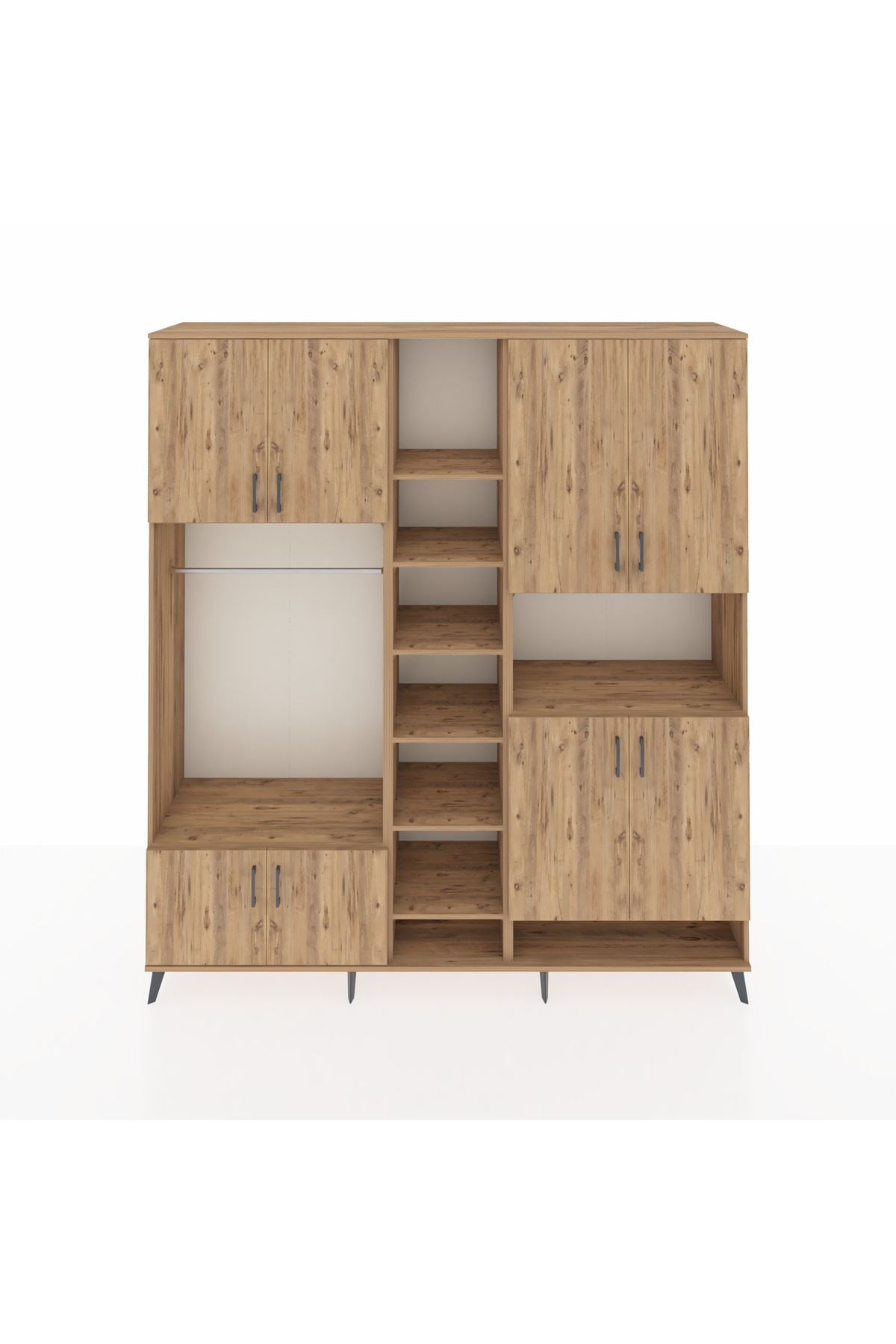 Hyperion Dolap 18 Raflı 8 Kapaklı Tek Askılı 220x44x243 Çam-Çam/Çam