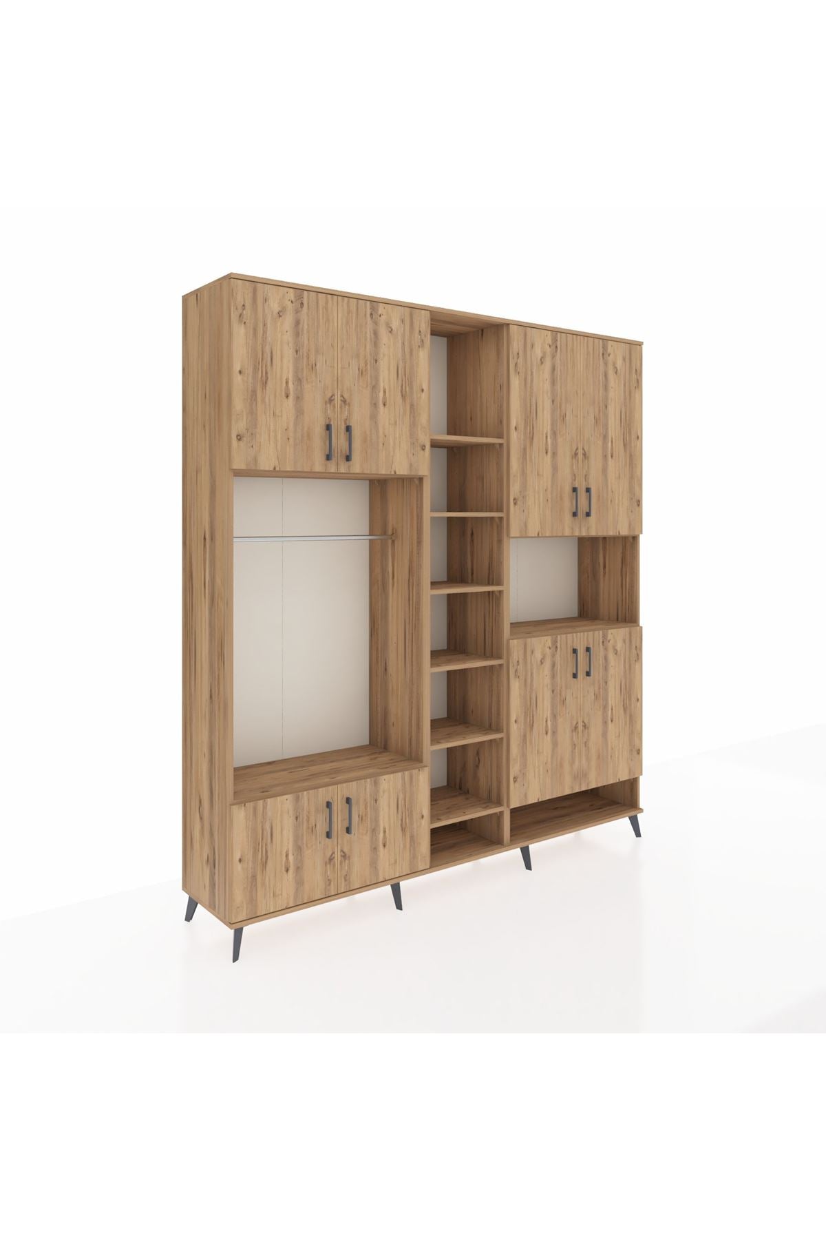 Hyperion Dolap 18 Raflı 8 Kapaklı Tek Askılı 220x44x243 Çam-Çam/Çam