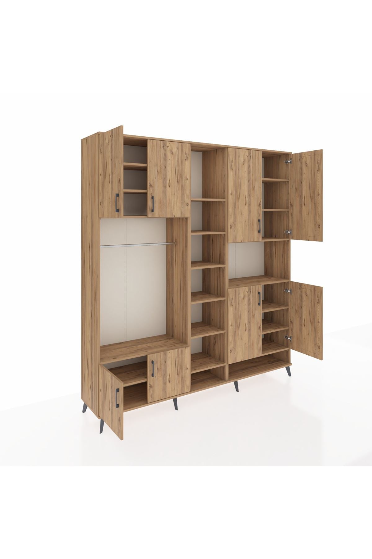 Hyperion Dolap 18 Raflı 8 Kapaklı Tek Askılı 220x44x243 Çam-Çam/Çam