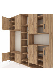 Hyperion Dolap 18 Raflı 8 Kapaklı Tek Askılı 220x44x243 Çam-Çam/Çam