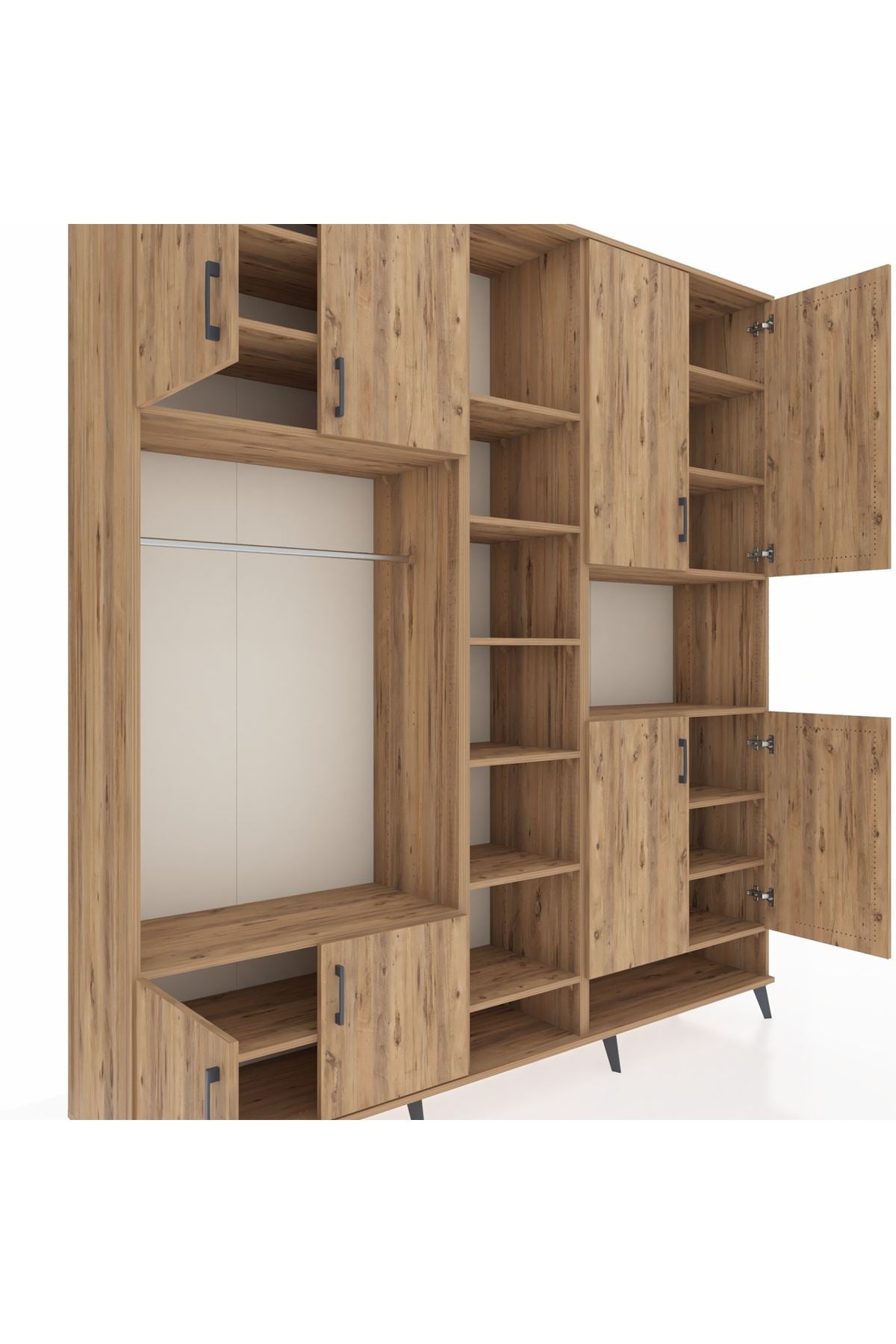 Hyperion Dolap 18 Raflı 8 Kapaklı Tek Askılı 220x44x243 Çam-Çam/Çam