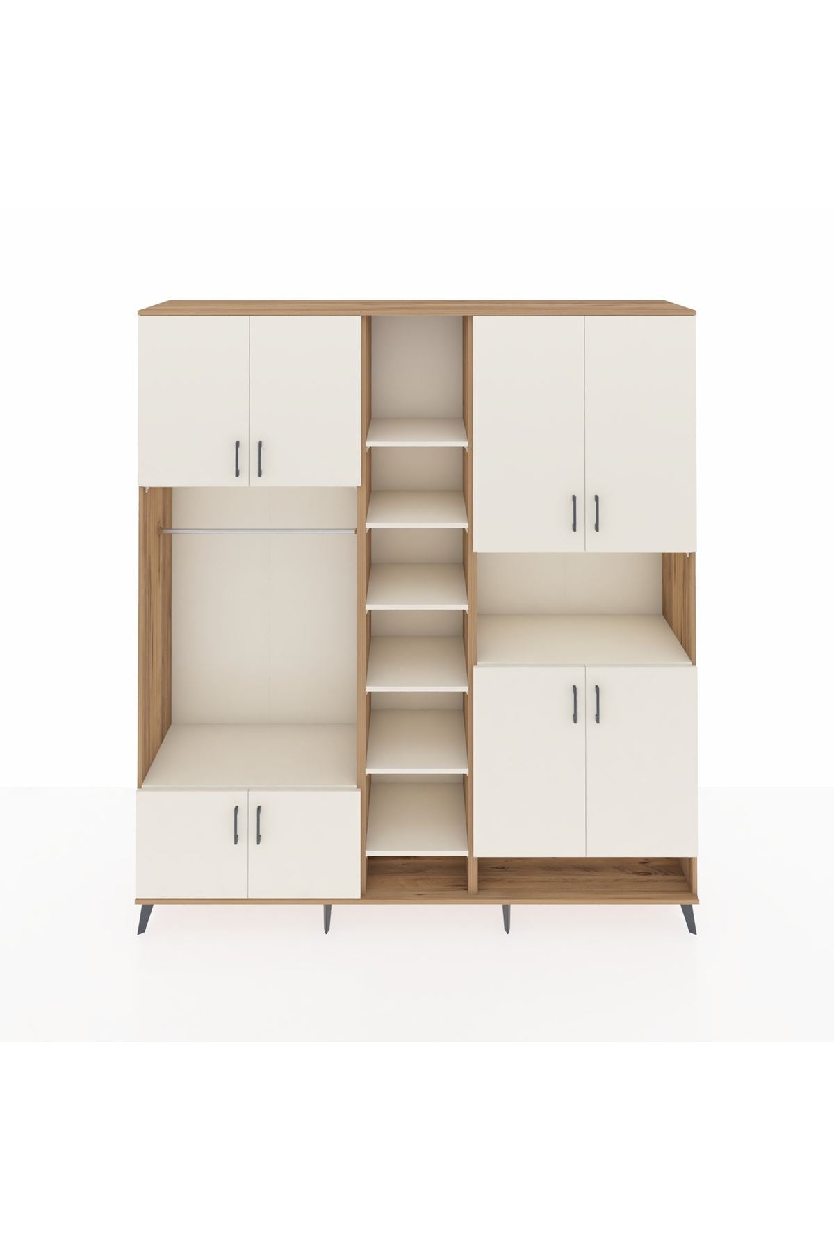 Hyperion Dolap 18 Raflı 8 Kapaklı Tek Askılı 220x44x243 Çam-Aytaşı/Aytaşı