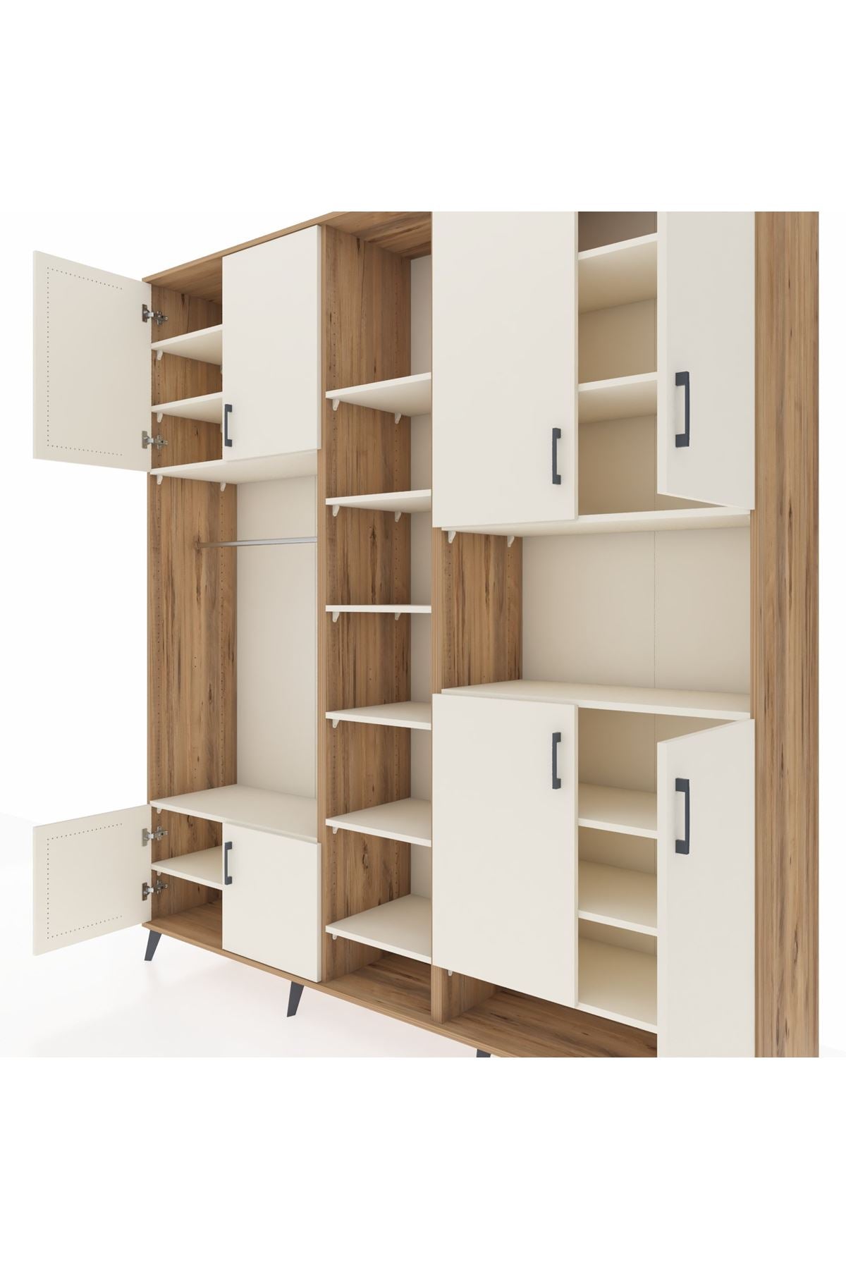 Hyperion Dolap 18 Raflı 8 Kapaklı Tek Askılı 220x44x243 Çam-Aytaşı/Aytaşı