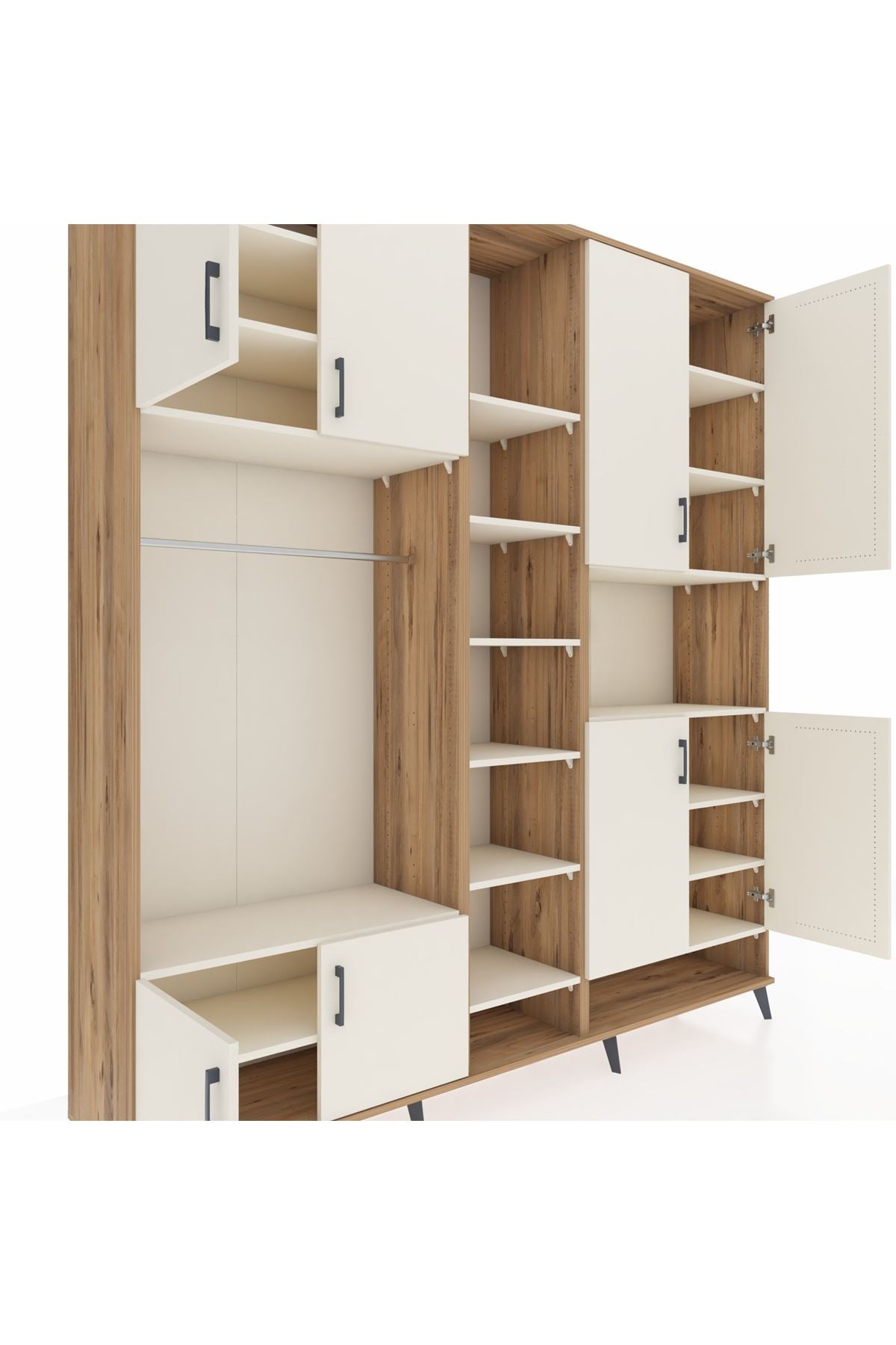 Hyperion Dolap 18 Raflı 8 Kapaklı Tek Askılı 220x44x243 Çam-Aytaşı/Aytaşı