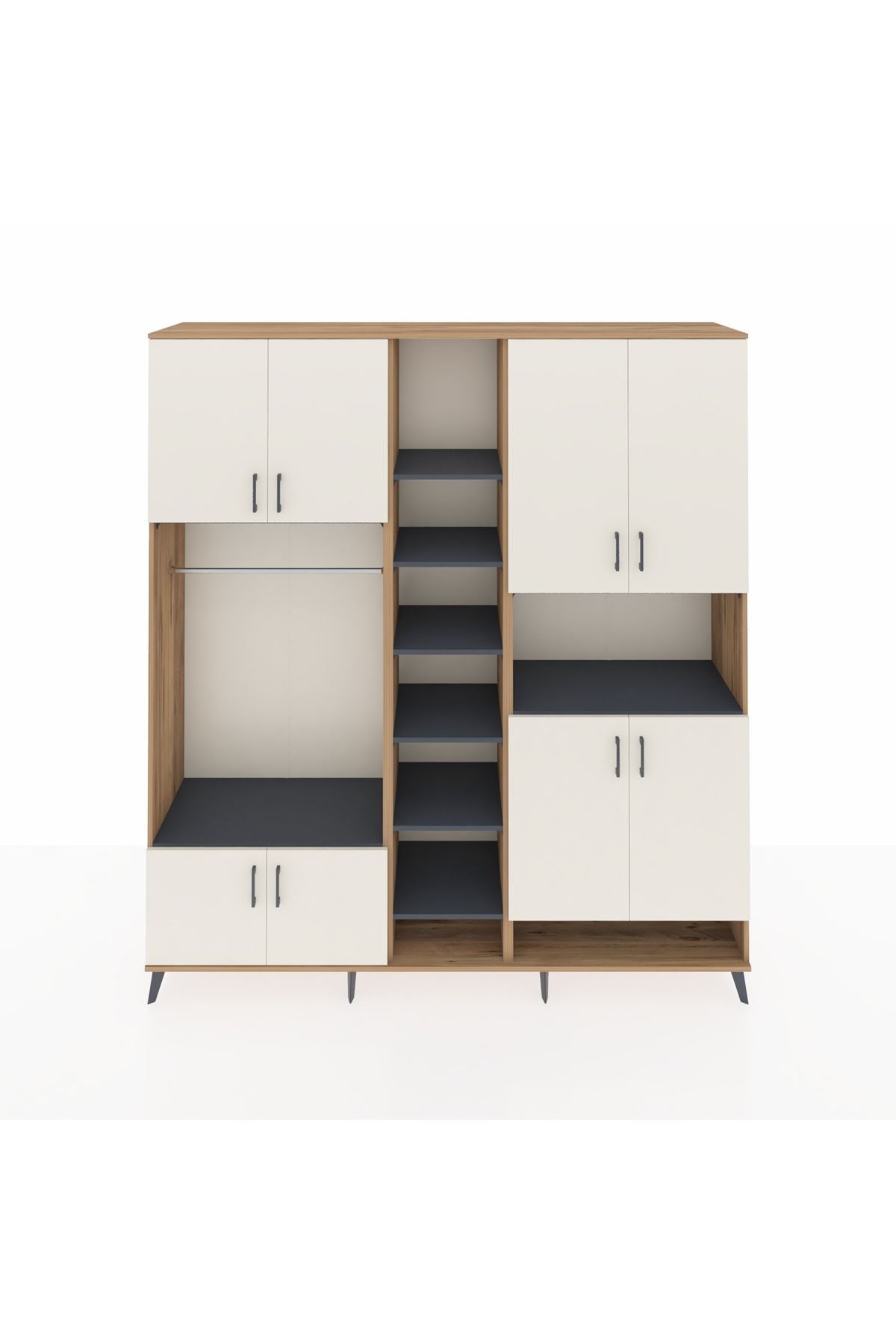 Hyperion Dolap 18 Raflı 8 Kapaklı Tek Askılı 220x44x243 Çam-Aytaşı/Antrasit