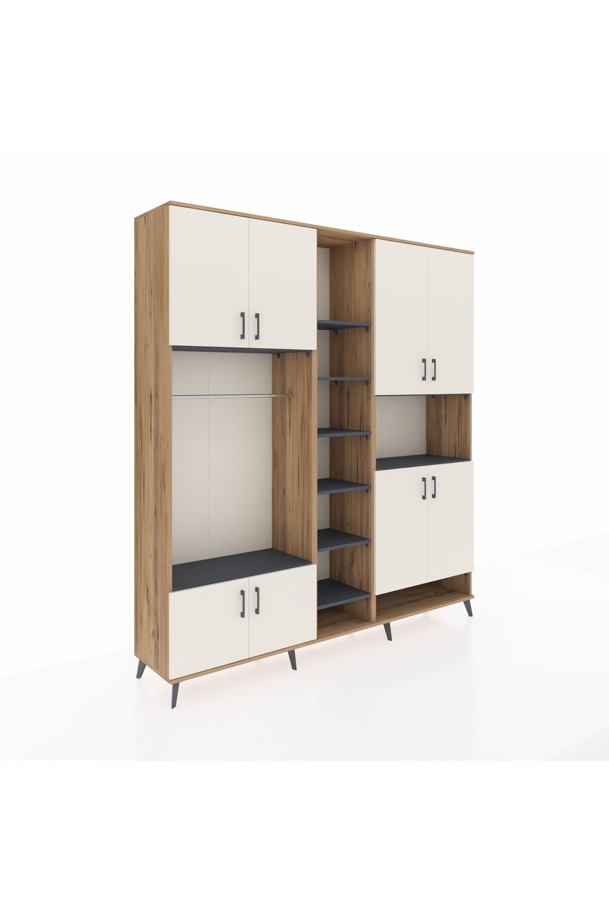 Hyperion Dolap 18 Raflı 8 Kapaklı Tek Askılı 220x44x243 Çam-Aytaşı/Antrasit