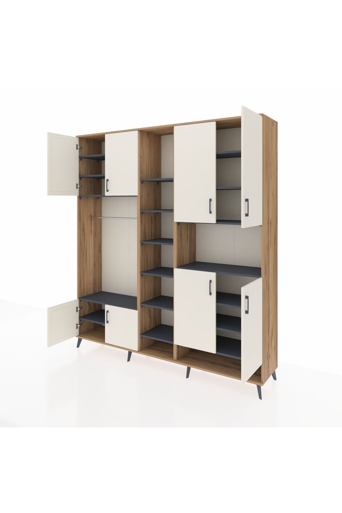 Hyperion Dolap 18 Raflı 8 Kapaklı Tek Askılı 220x44x243 Çam-Aytaşı/Antrasit