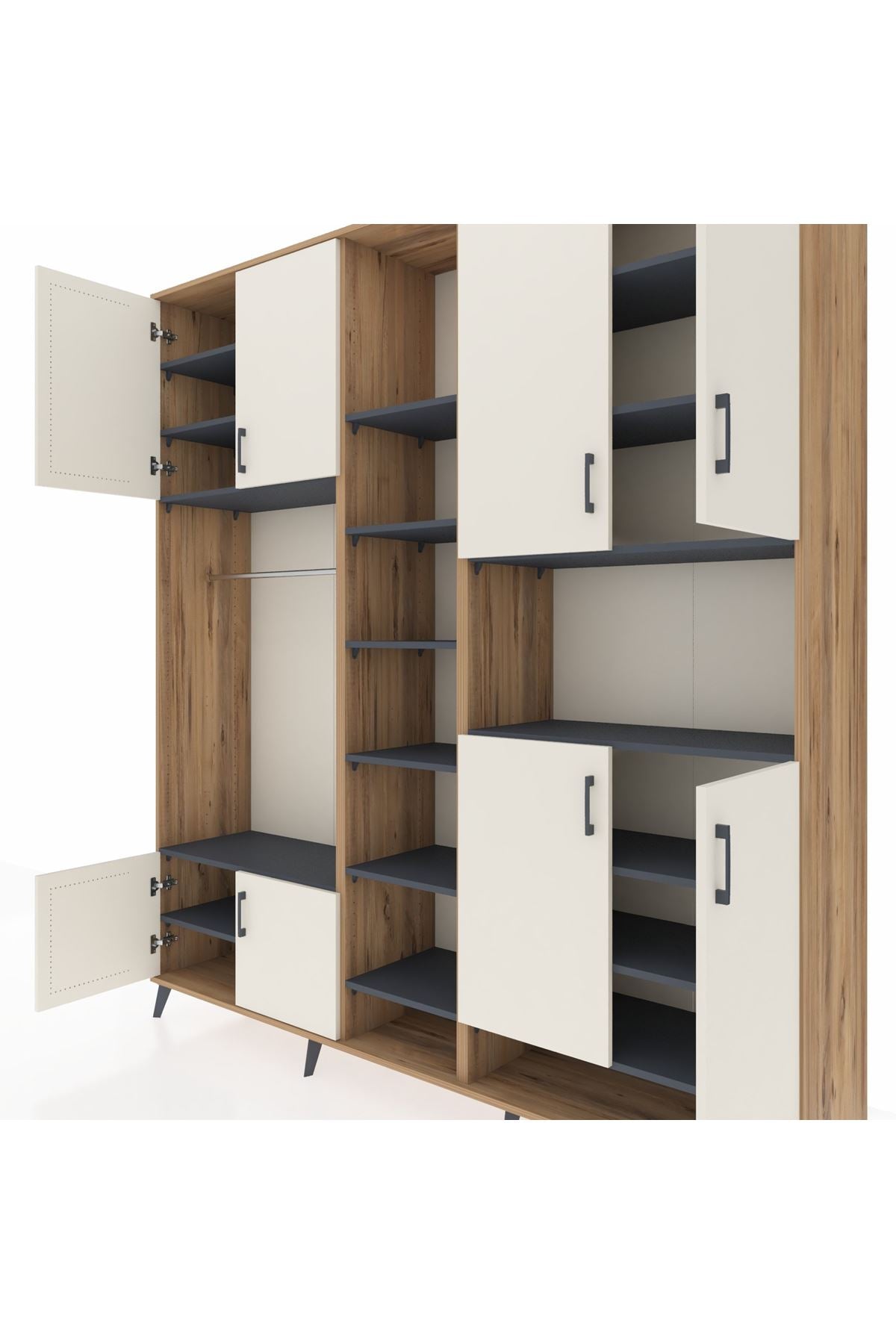 Hyperion Dolap 18 Raflı 8 Kapaklı Tek Askılı 220x44x243 Çam-Aytaşı/Antrasit