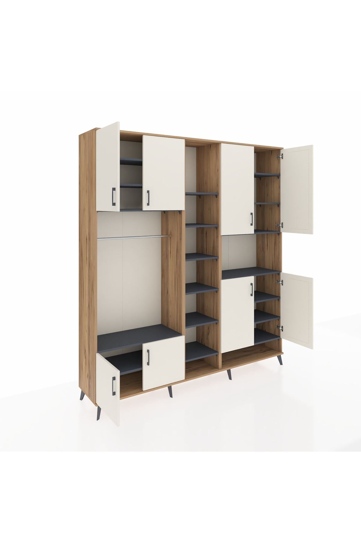 Hyperion Dolap 18 Raflı 8 Kapaklı Tek Askılı 220x44x243 Çam-Aytaşı/Antrasit