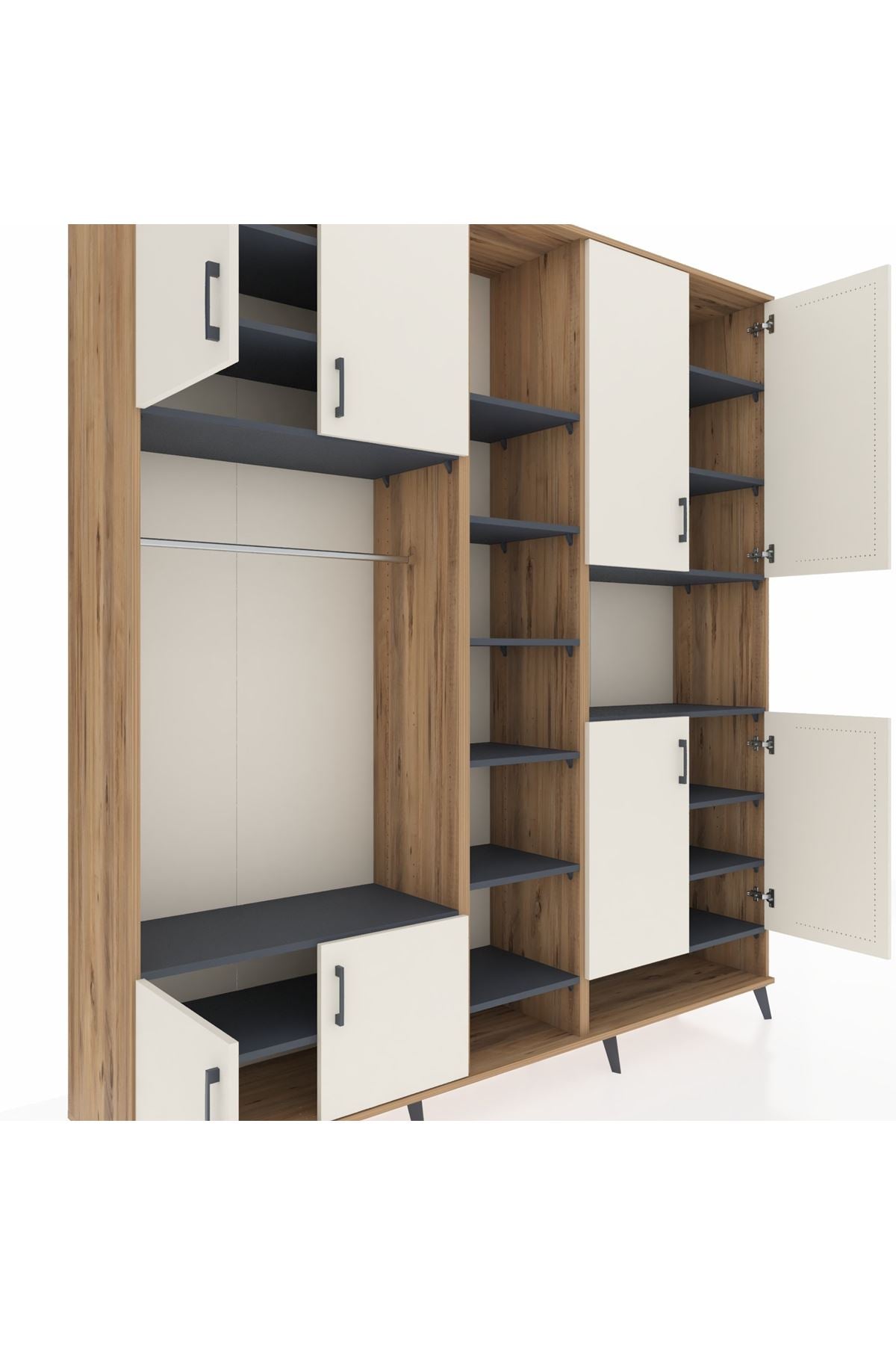 Hyperion Dolap 18 Raflı 8 Kapaklı Tek Askılı 220x44x243 Çam-Aytaşı/Antrasit