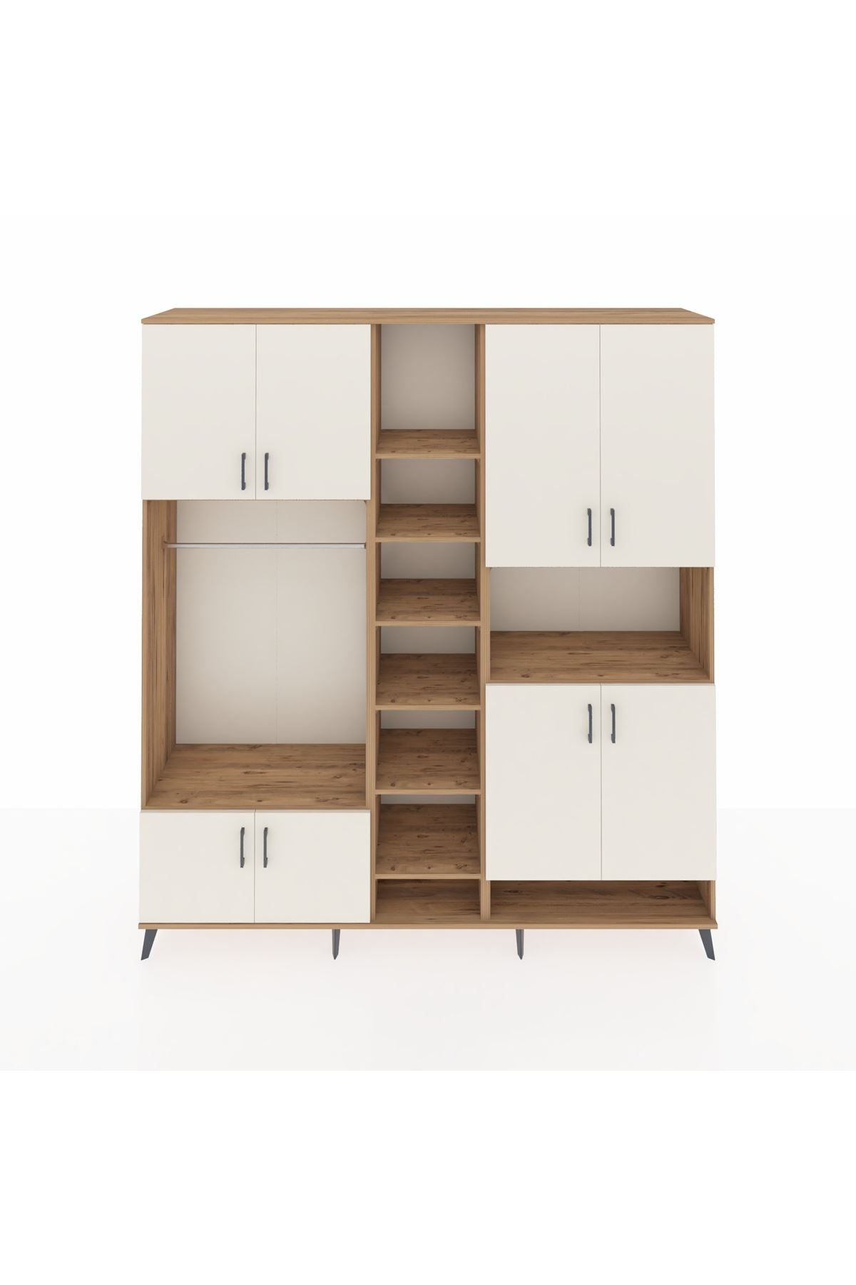 Hyperion Dolap 18 Raflı 8 Kapaklı Tek Askılı 220x44x243 Çam-Aytaşı/Çam