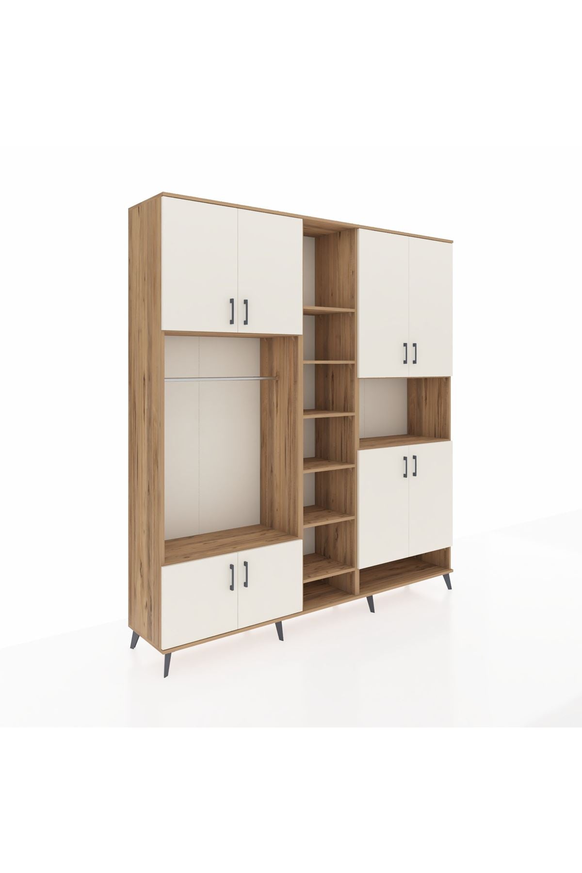 Hyperion Dolap 18 Raflı 8 Kapaklı Tek Askılı 220x44x243 Çam-Aytaşı/Çam