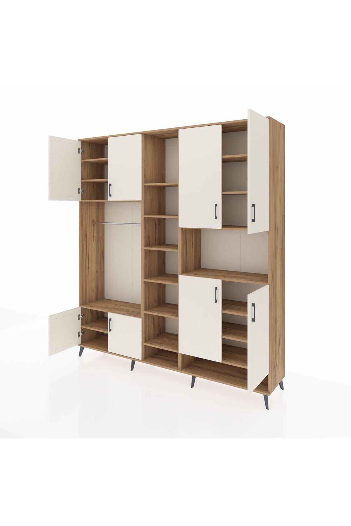 Hyperion Dolap 18 Raflı 8 Kapaklı Tek Askılı 220x44x243 Çam-Aytaşı/Çam