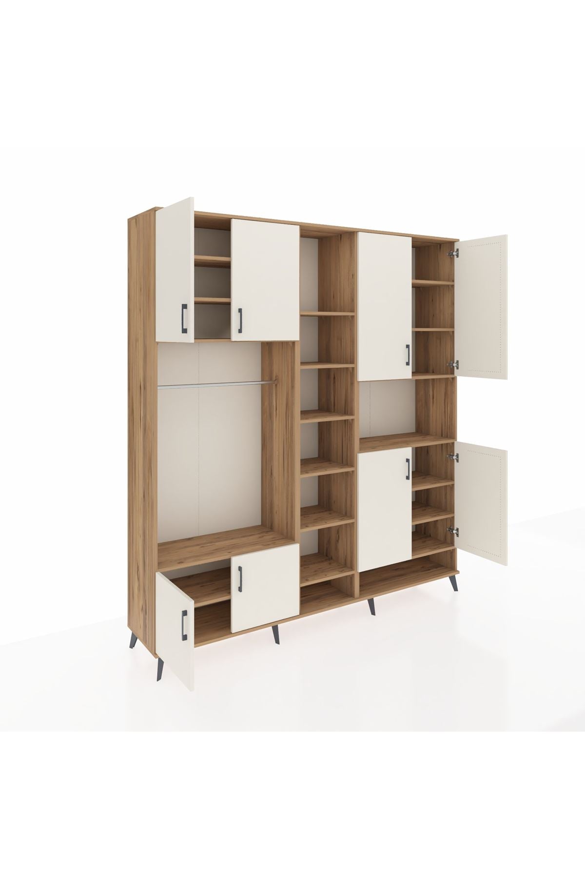 Hyperion Dolap 18 Raflı 8 Kapaklı Tek Askılı 220x44x243 Çam-Aytaşı/Çam