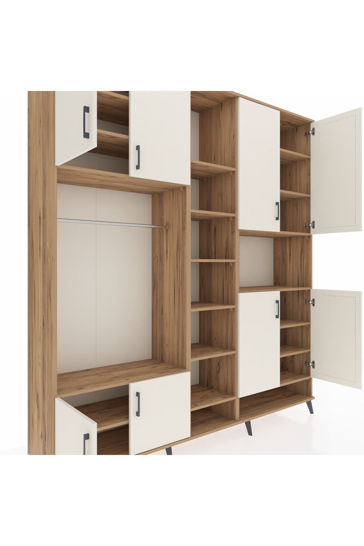 Hyperion Dolap 18 Raflı 8 Kapaklı Tek Askılı 220x44x243 Çam-Aytaşı/Çam