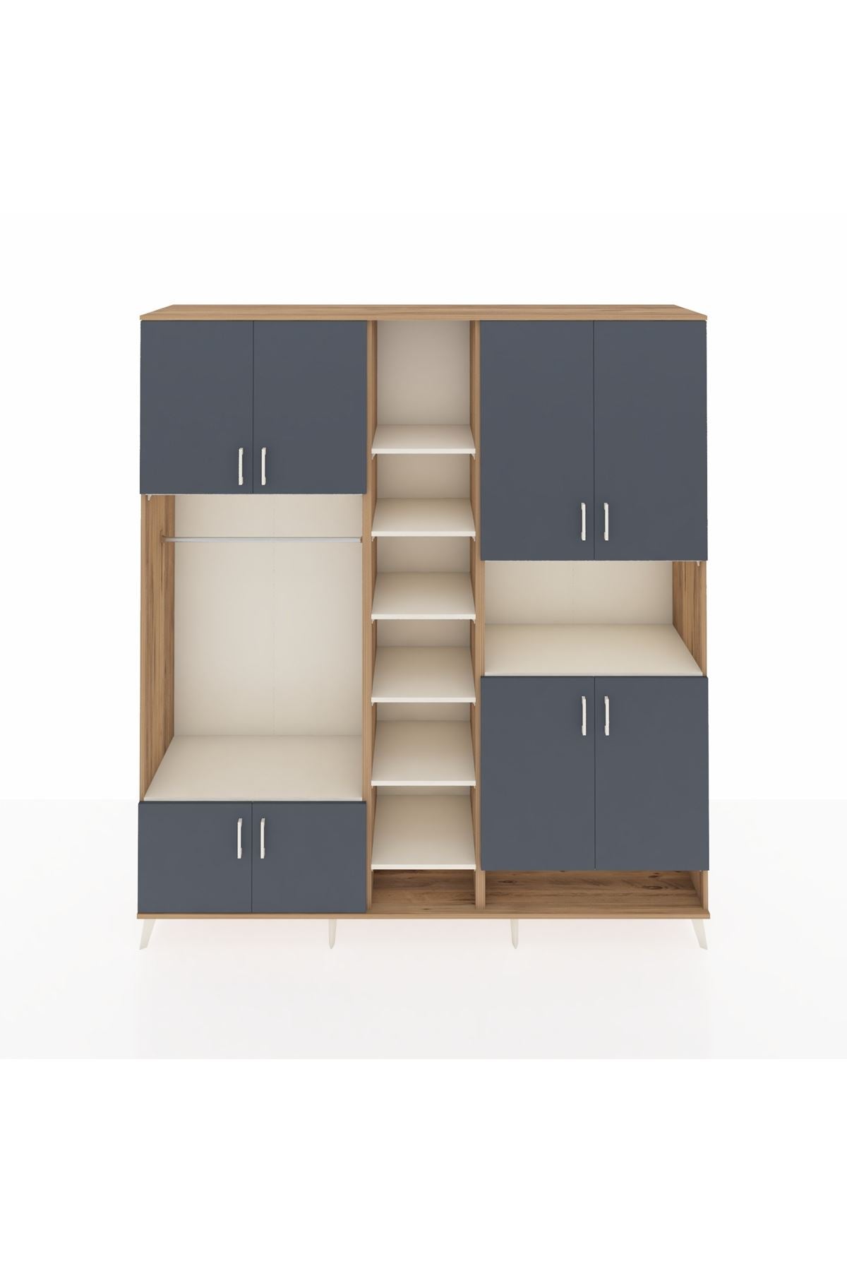 Hyperion Dolap 18 Raflı 8 Kapaklı Tek Askılı 220x44x243 Çam-Antrasit/Aytaşı