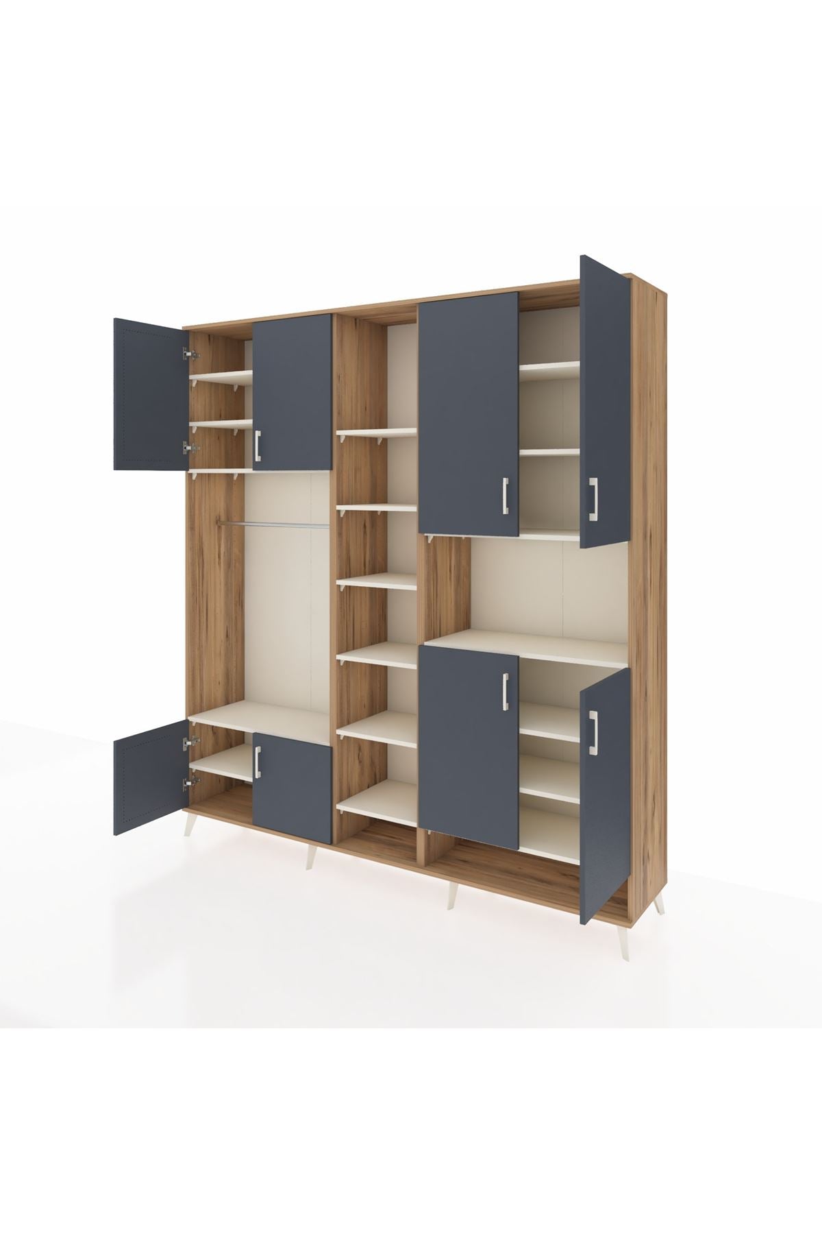 Hyperion Dolap 18 Raflı 8 Kapaklı Tek Askılı 220x44x243 Çam-Antrasit/Aytaşı