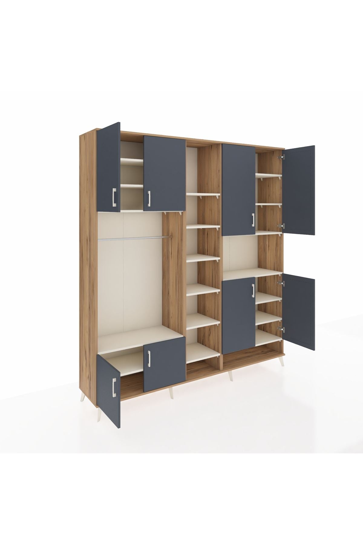 Hyperion Dolap 18 Raflı 8 Kapaklı Tek Askılı 220x44x243 Çam-Antrasit/Aytaşı