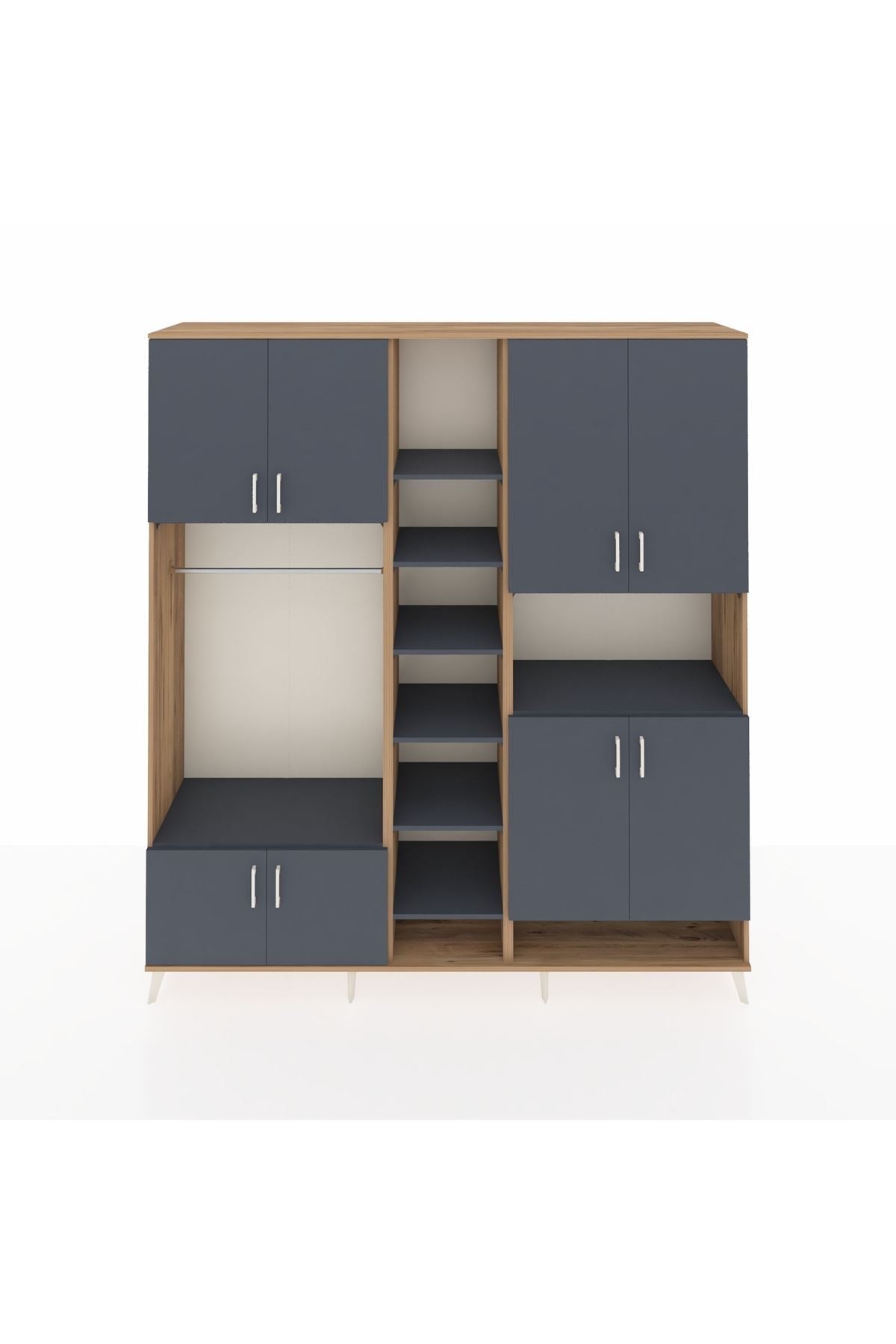 Hyperion Dolap 18 Raflı 8 Kapaklı Tek Askılı 220x44x243 Çam-Antrasit/Antrasit