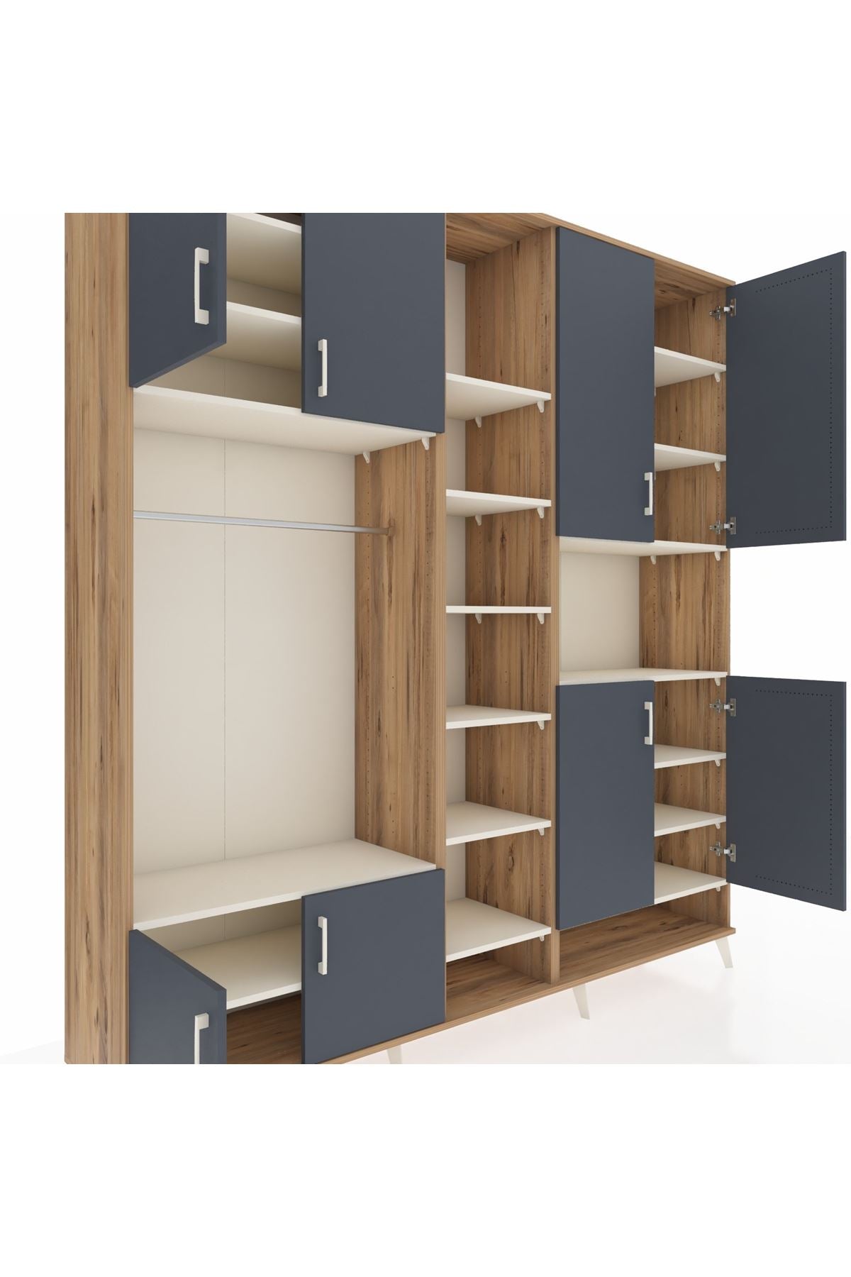 Hyperion Dolap 18 Raflı 8 Kapaklı Tek Askılı 220x44x243 Çam-Antrasit/Aytaşı